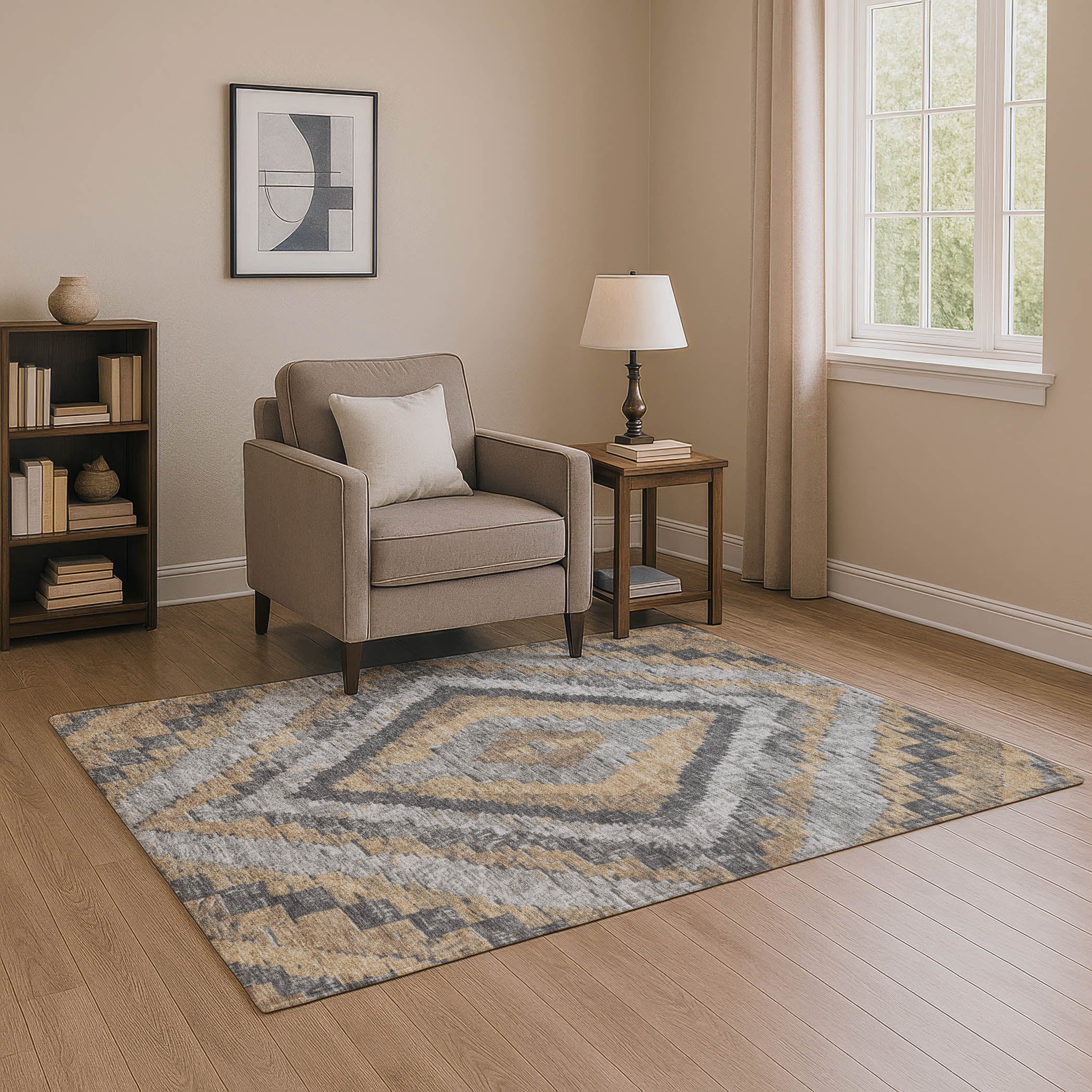 Porto Machine Washable Transitional Khaki Brown Rug 2'6" x 3'10" #shape_Rectangle