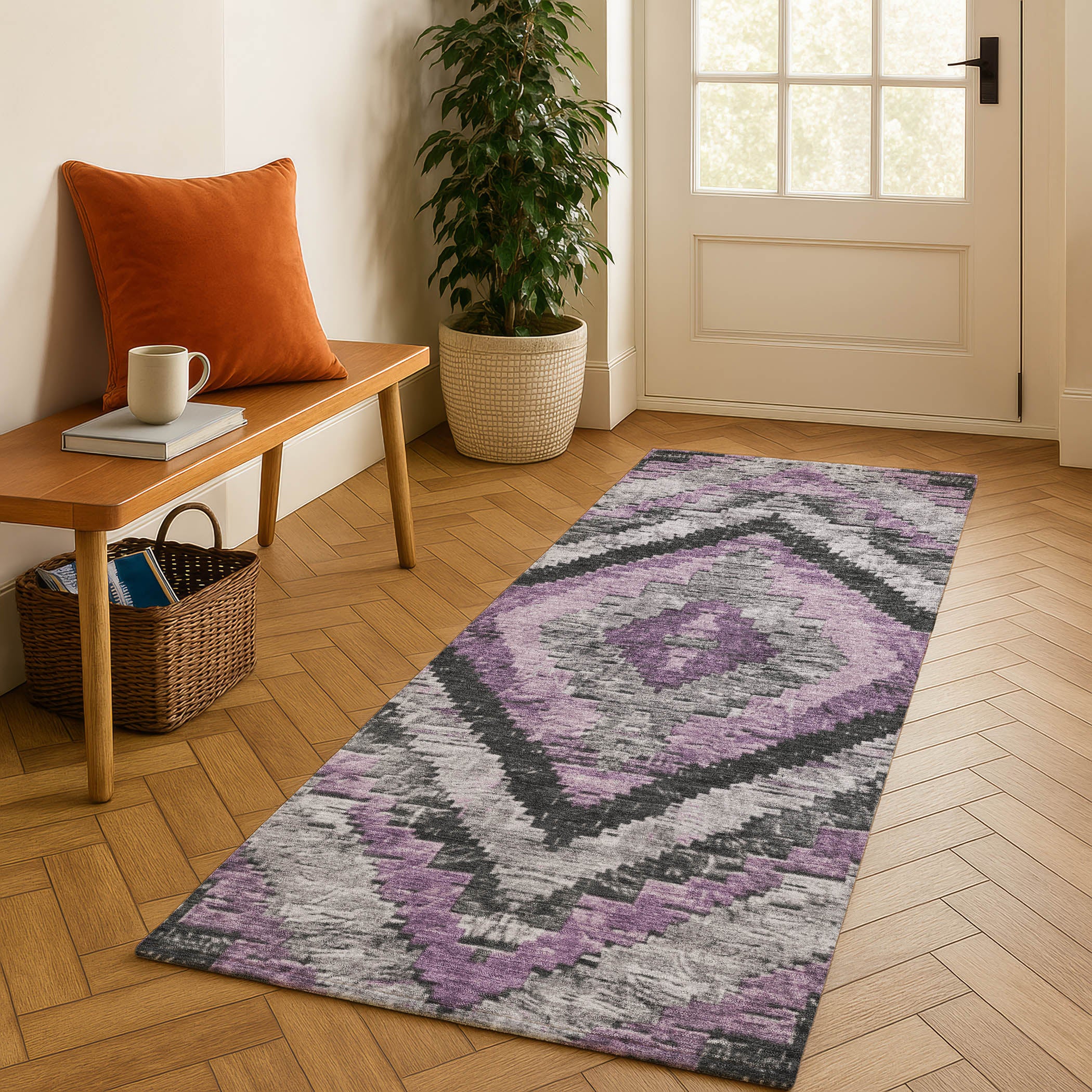 Porto Machine Washable Transitional Lavender Purple Rug 2'3" x 7'6" #shape_Runner