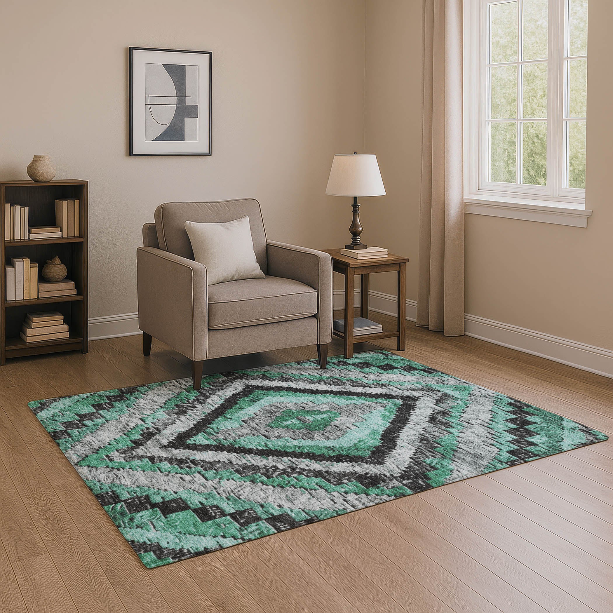 Porto Machine Washable Transitional Seafoam Blue Rug 2'6" x 3'10" #shape_Rectangle