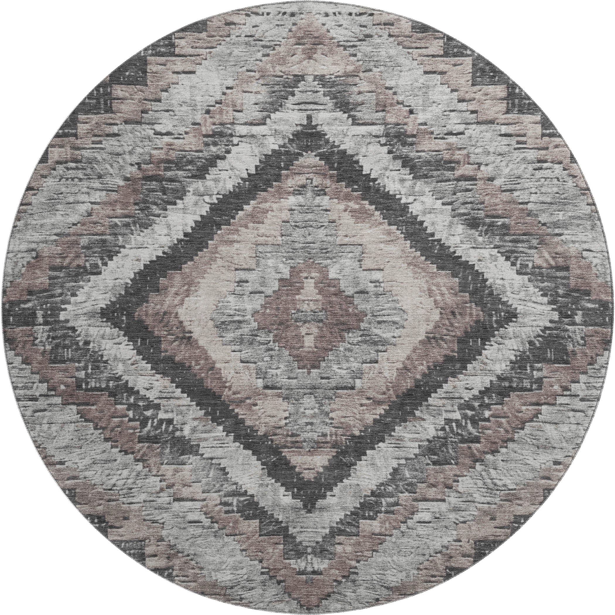 Porto Machine Washable Transitional Taupe Brown Rug 8' x 8' #shape_Round