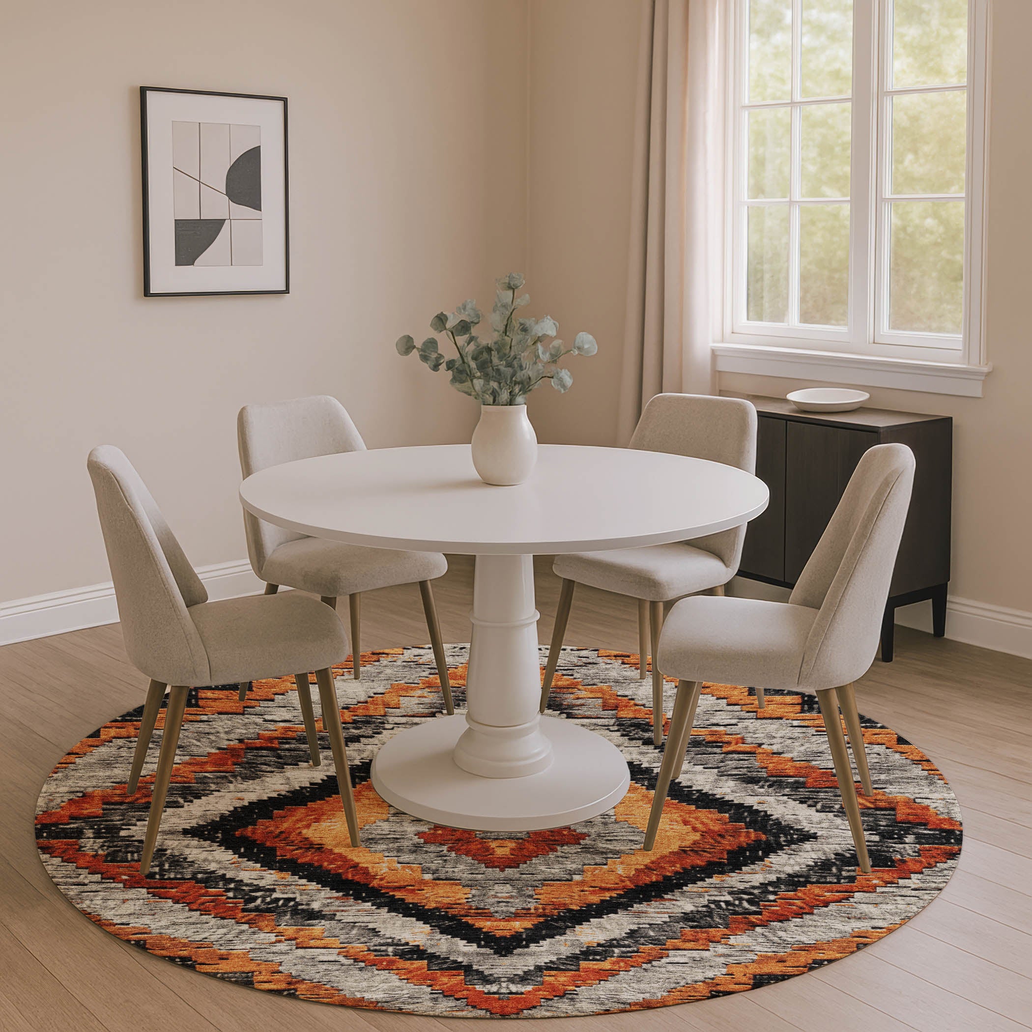 Porto Machine Washable Transitional Terracotta Orange Rug 8' x 8' #shape_Round
