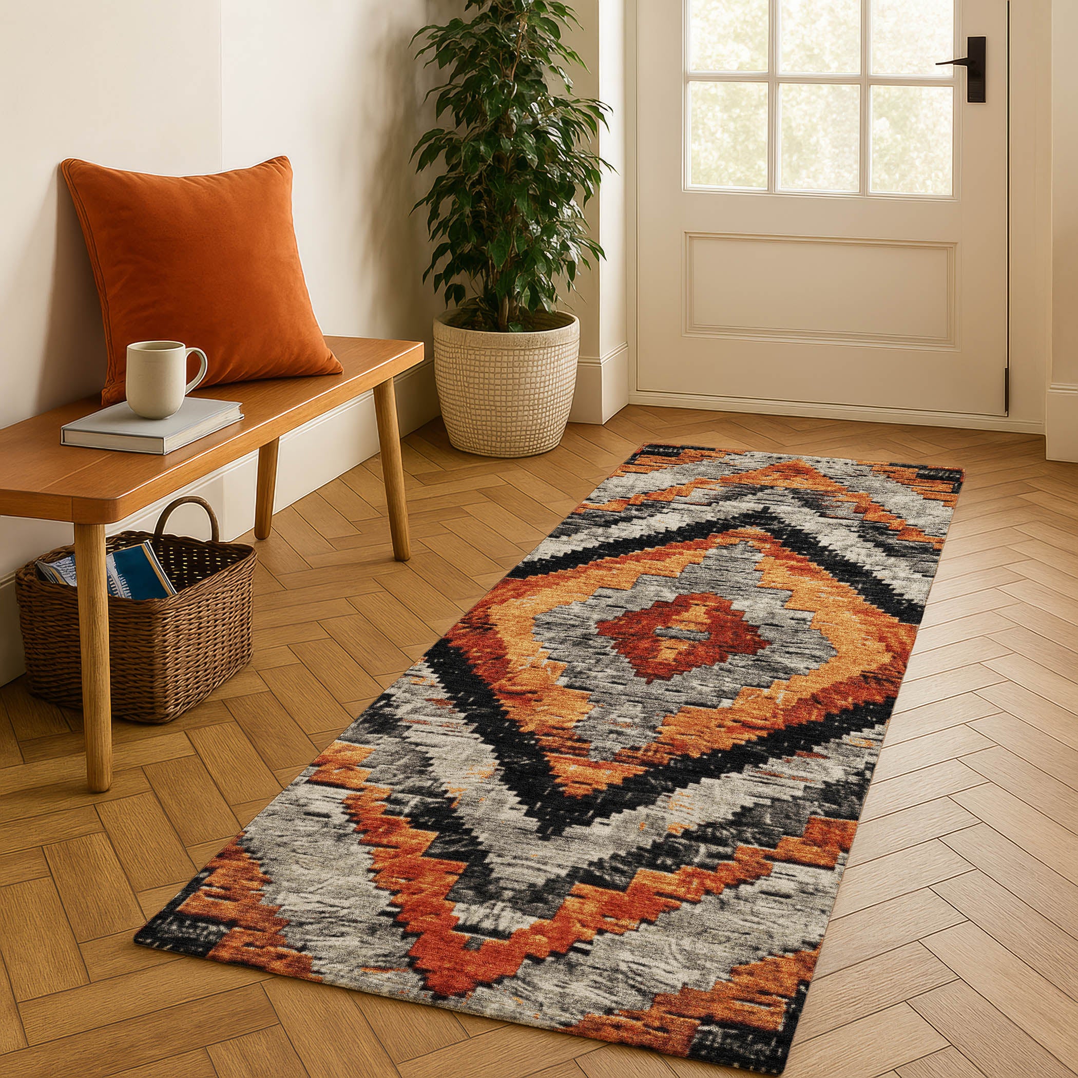 Porto Machine Washable Transitional Terracotta Orange Rug 2'3" x 7'6" #shape_Runner