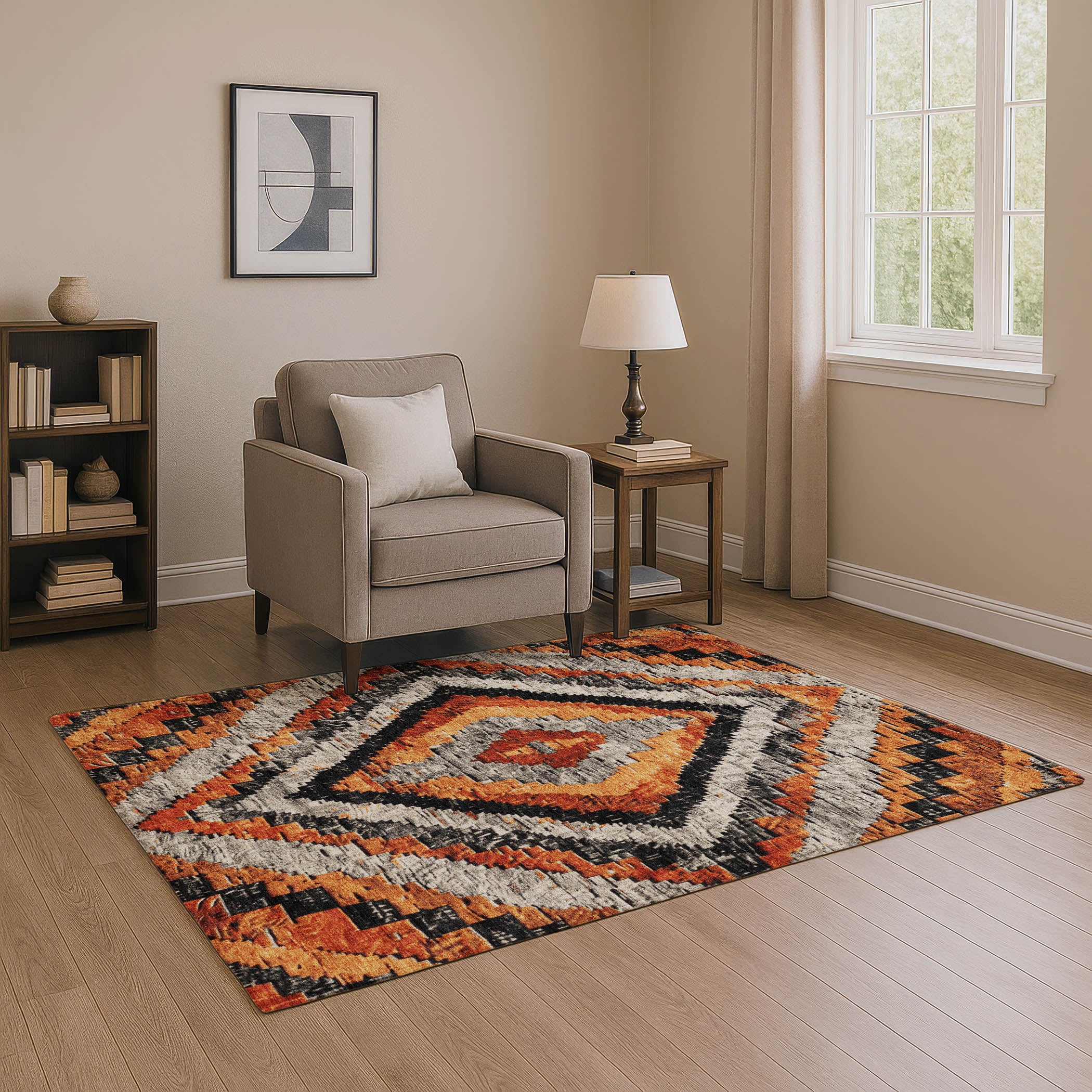 Porto Machine Washable Transitional Terracotta Orange Rug 2'6" x 3'10" #shape_Rectangle