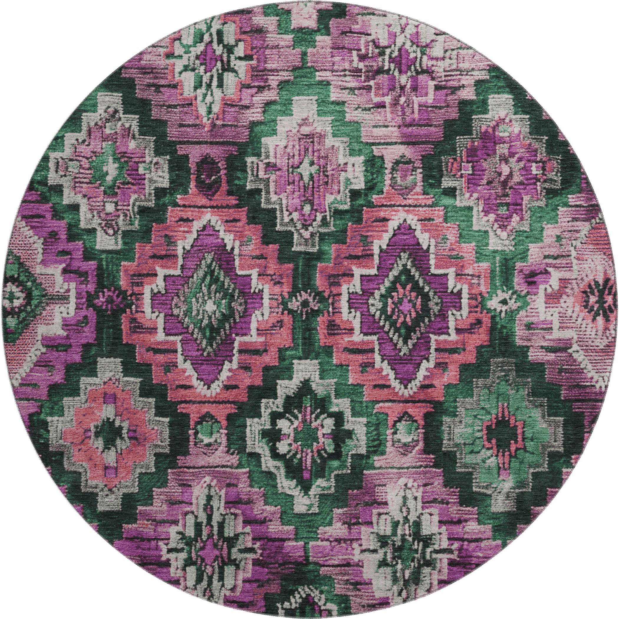 Kathmandu Machine Washable Transitional Blush Pink Rug 8' x 8' #shape_Round