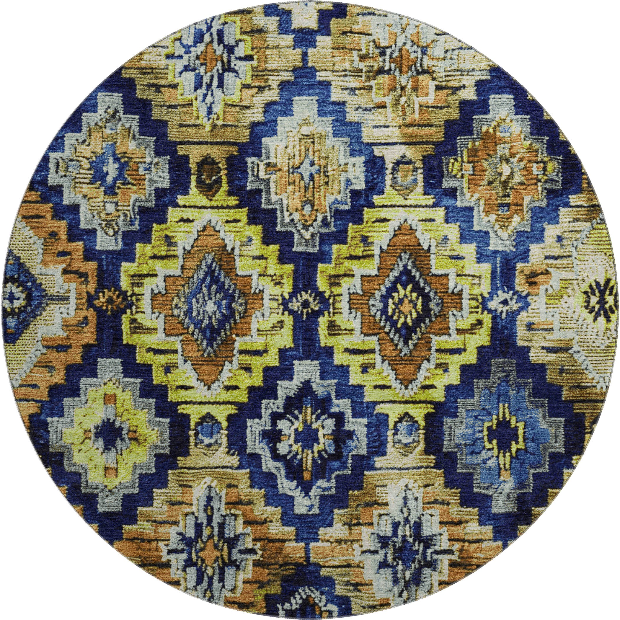 Kathmandu Machine Washable Transitional Navy Blue Rug 8' x 8' #shape_Round