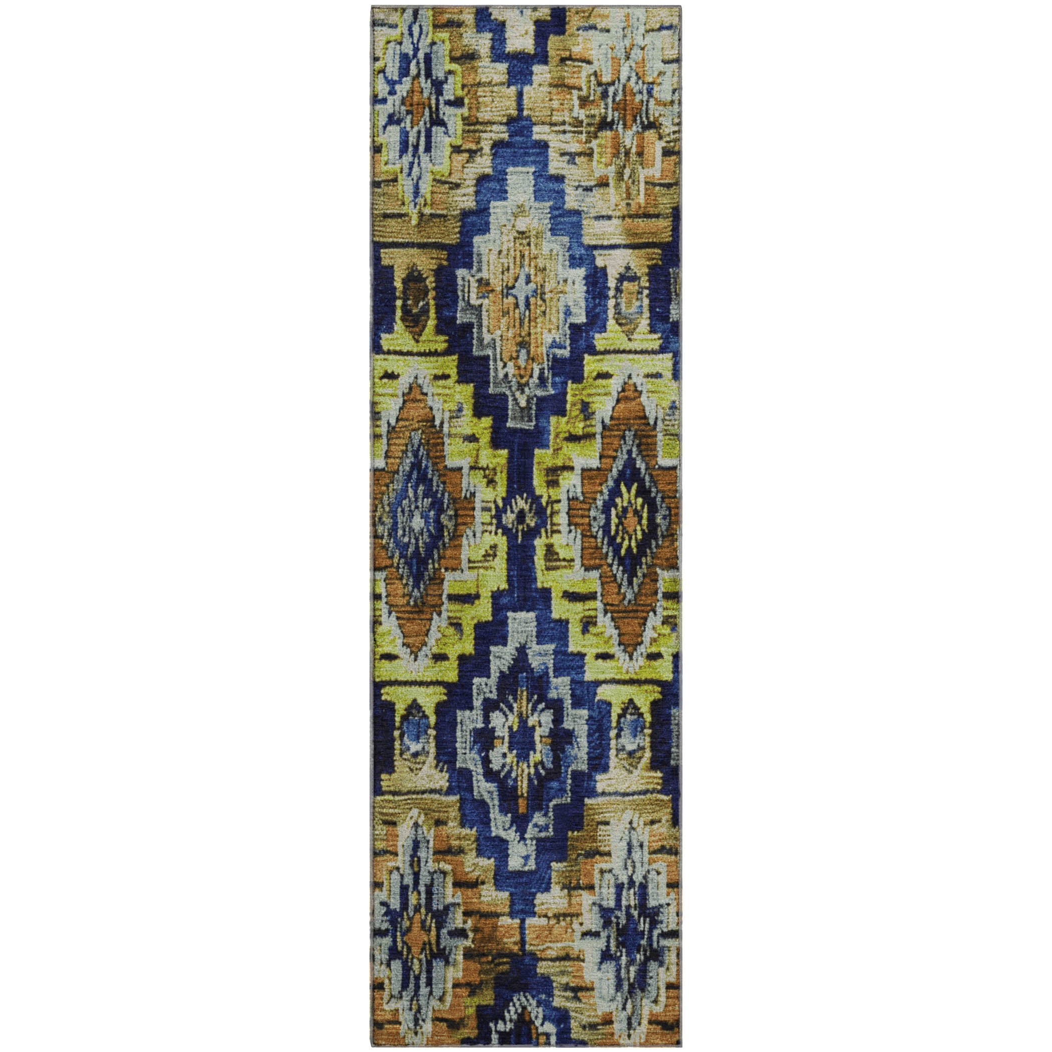 Kathmandu Machine Washable Transitional Navy Blue Rug 2'3" x 7'6" #shape_Runner