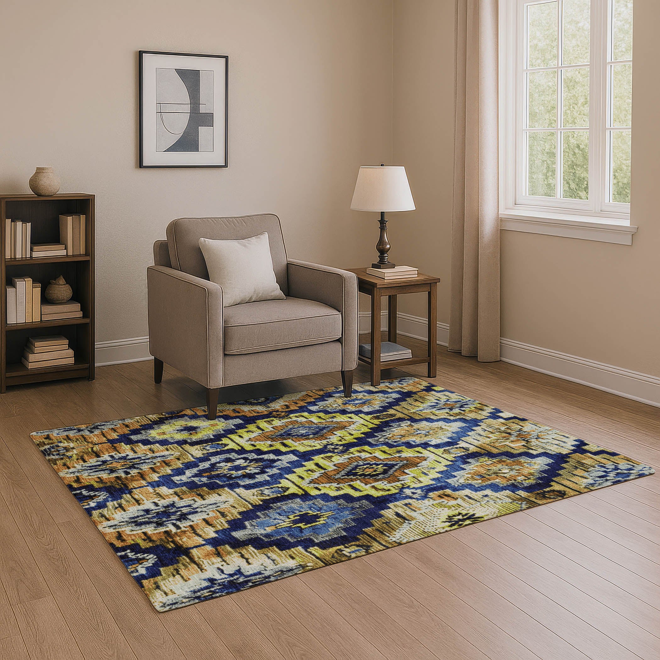 Kathmandu Machine Washable Transitional Navy Blue Rug 2'6" x 3'10" #shape_Rectangle