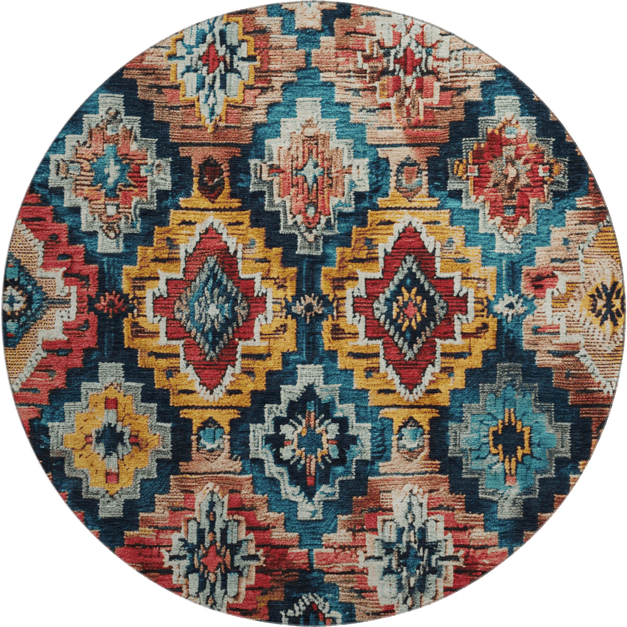 Kathmandu Machine Washable Transitional Rust Orange Rug 8' x 8' #shape_Round