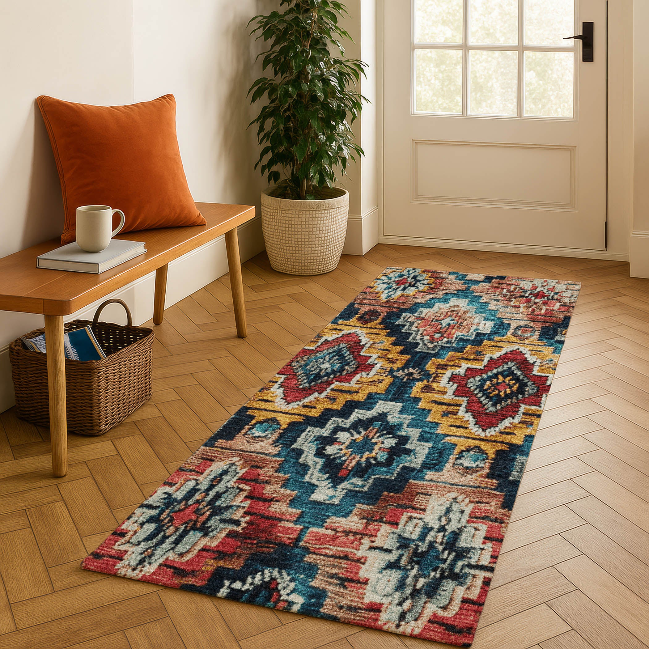 Kathmandu Machine Washable Transitional Rust Orange Rug 2'3" x 7'6" #shape_Runner