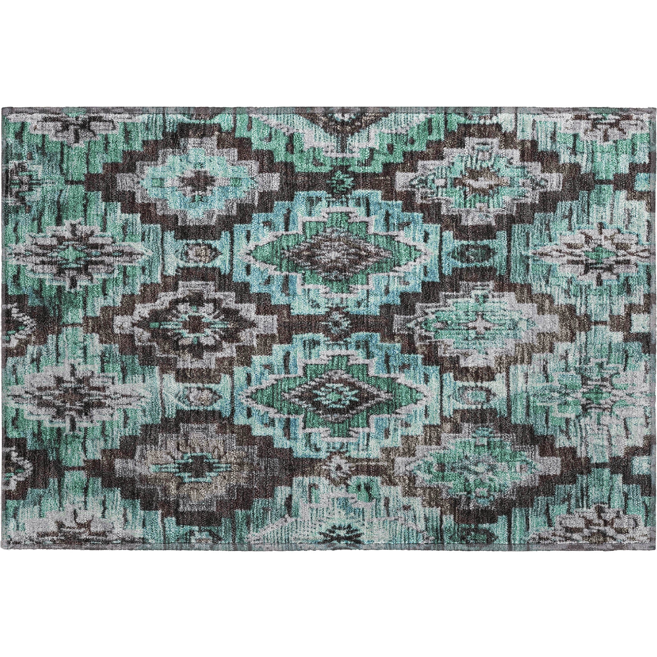 Kathmandu Machine Washable Transitional Teal Rug 1'8" x 2'6" #shape_Rectangle