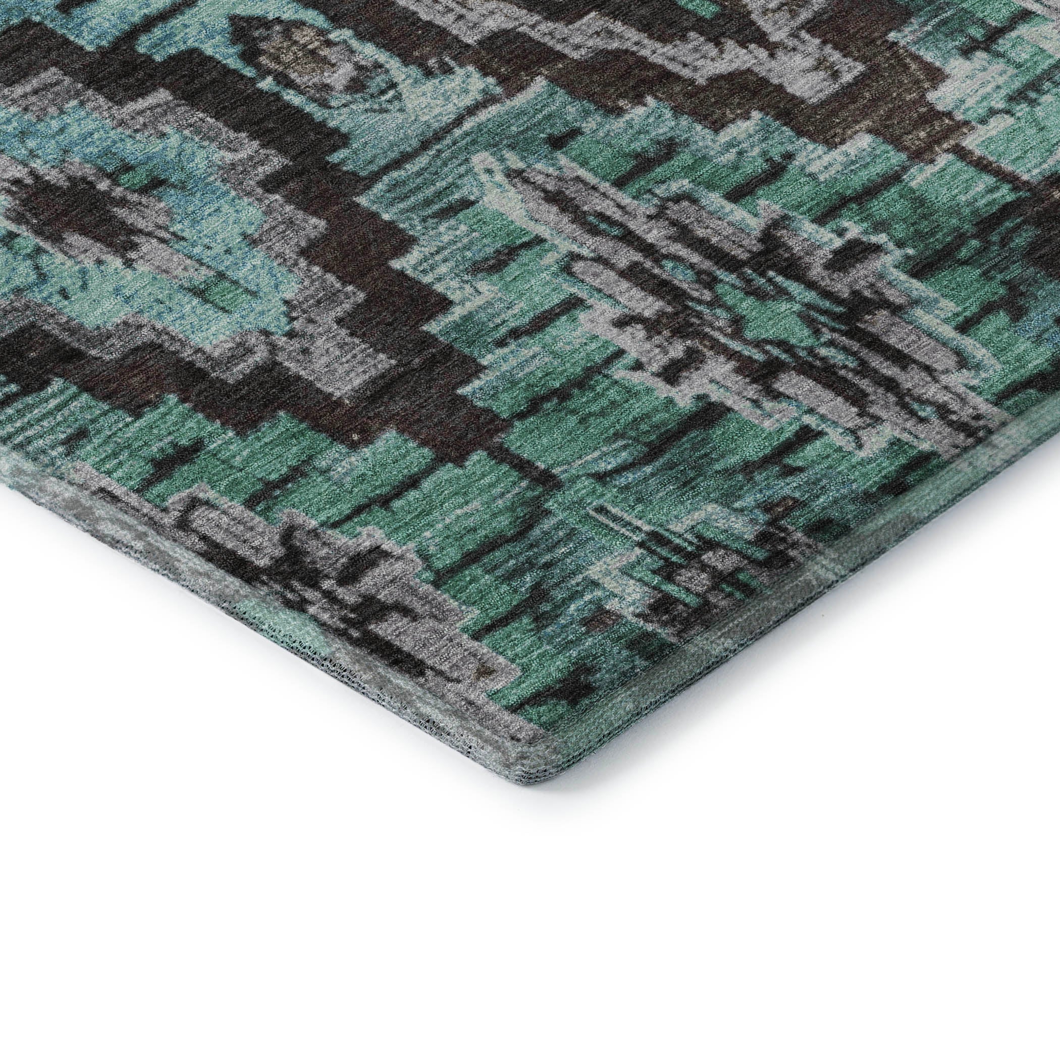Kathmandu Machine Washable Transitional Teal Rug 1'8" x 2'6" #shape_Rectangle