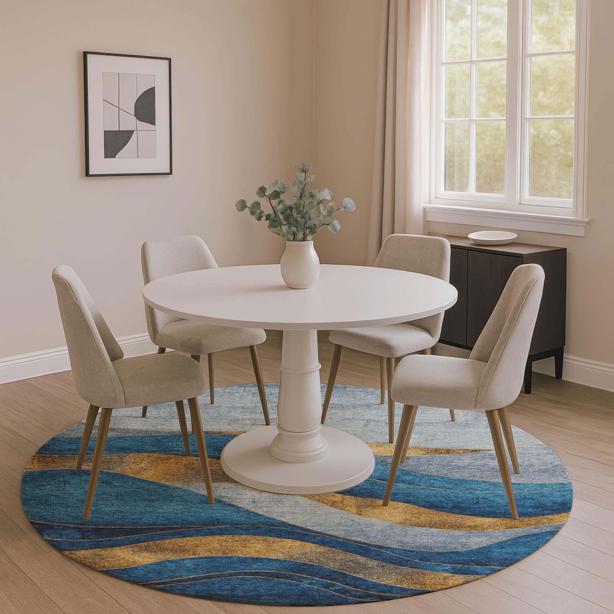 Nairobi Machine Washable Transitional Blue Rug 8' x 8' #shape_Round