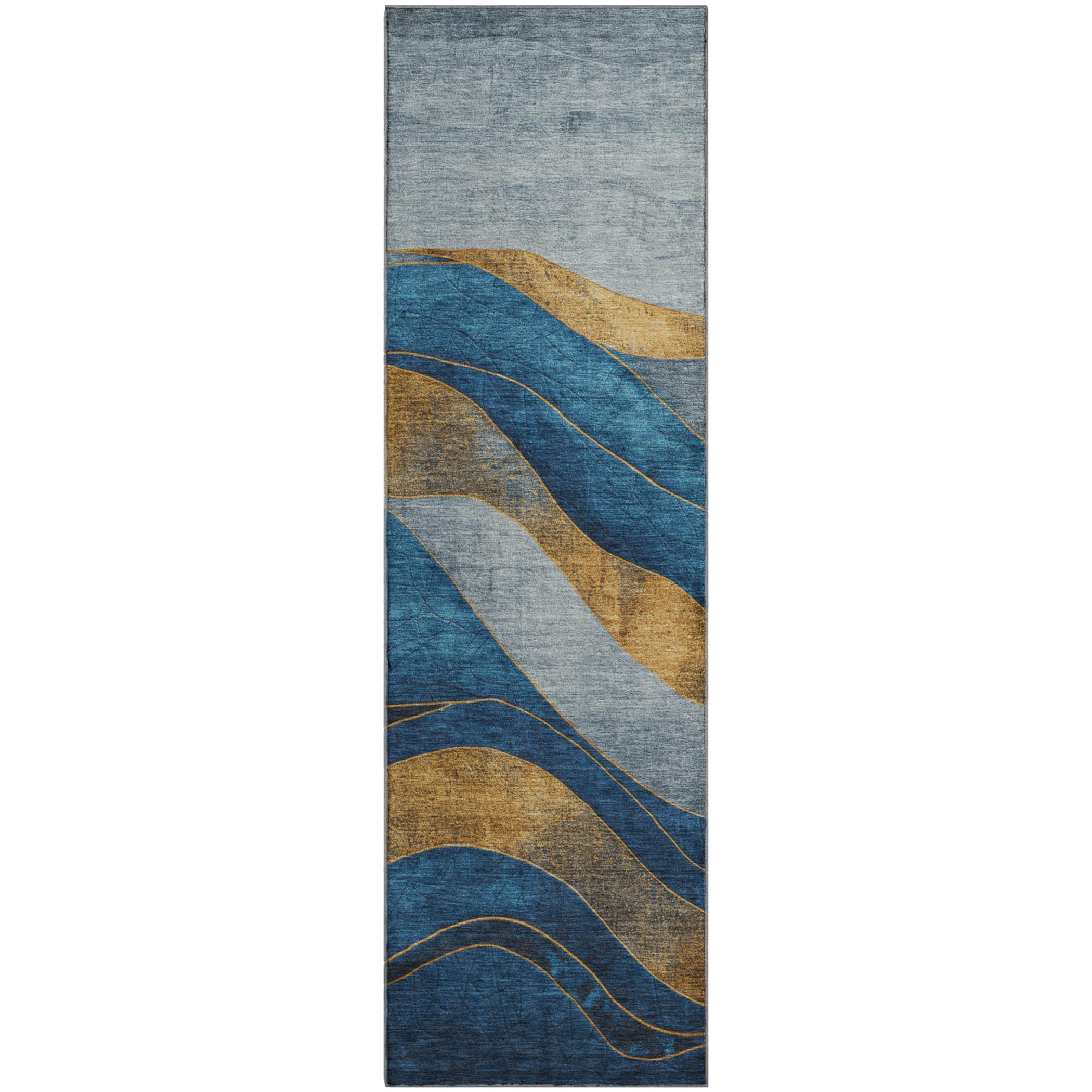 Nairobi Machine Washable Transitional Blue Rug 2'3" x 7'6" #shape_Runner