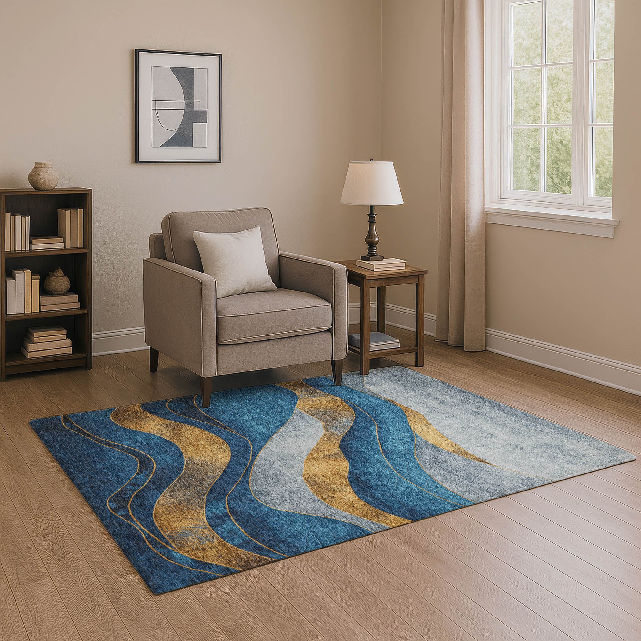 Nairobi Machine Washable Transitional Blue Rug 2'6" x 3'10" #shape_Rectangle