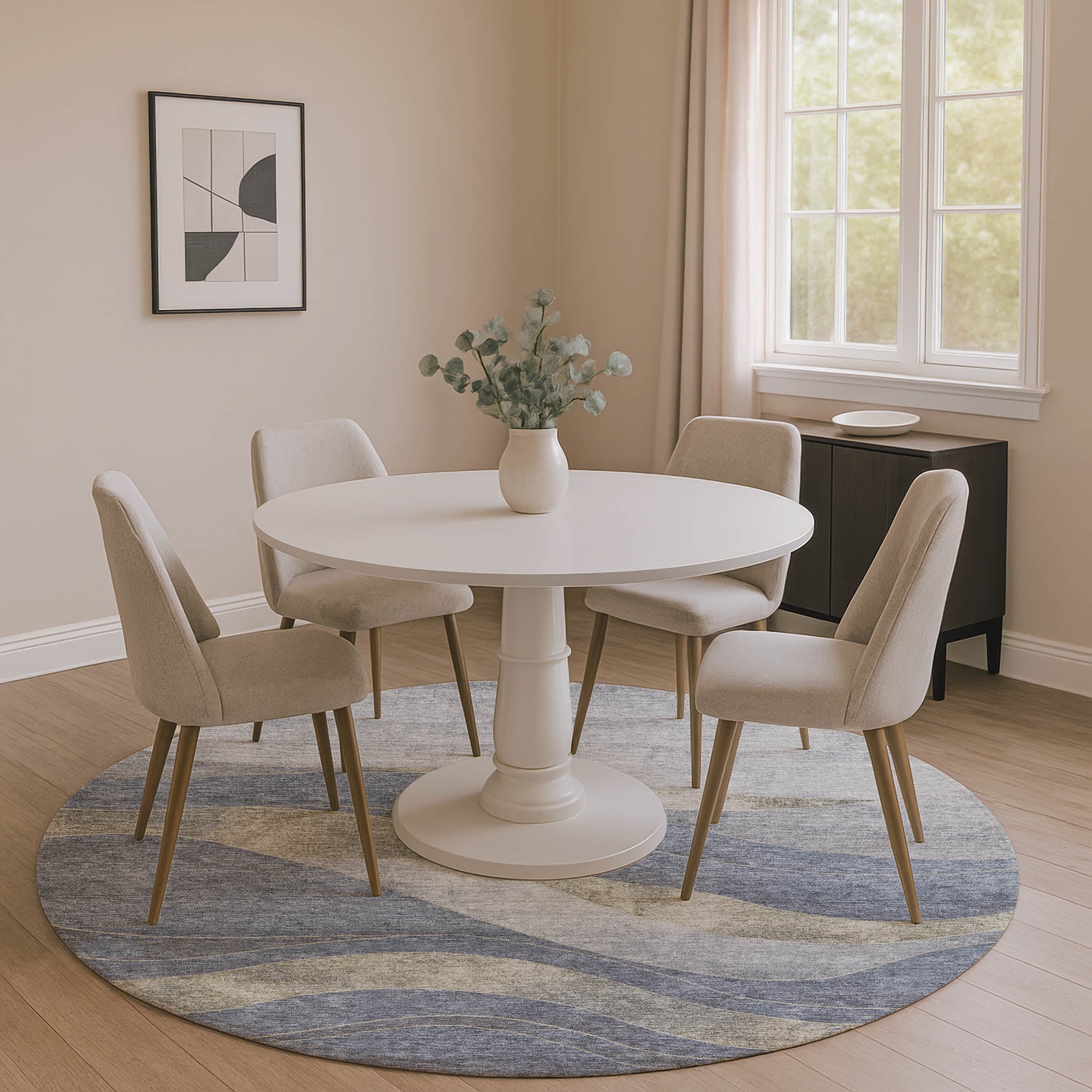 Nairobi Machine Washable Transitional Denim Blue Rug 8' x 8' #shape_Round