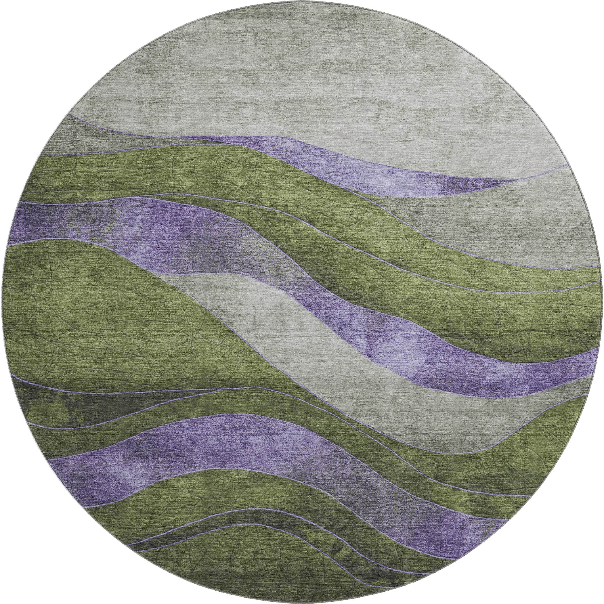Nairobi Machine Washable Transitional Olive Green Rug 8' x 8' #shape_Round