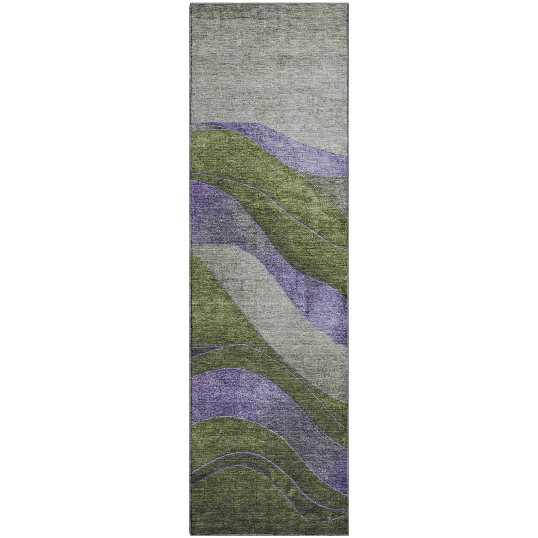 Nairobi Machine Washable Transitional Olive Green Rug 2'3" x 7'6" #shape_Runner