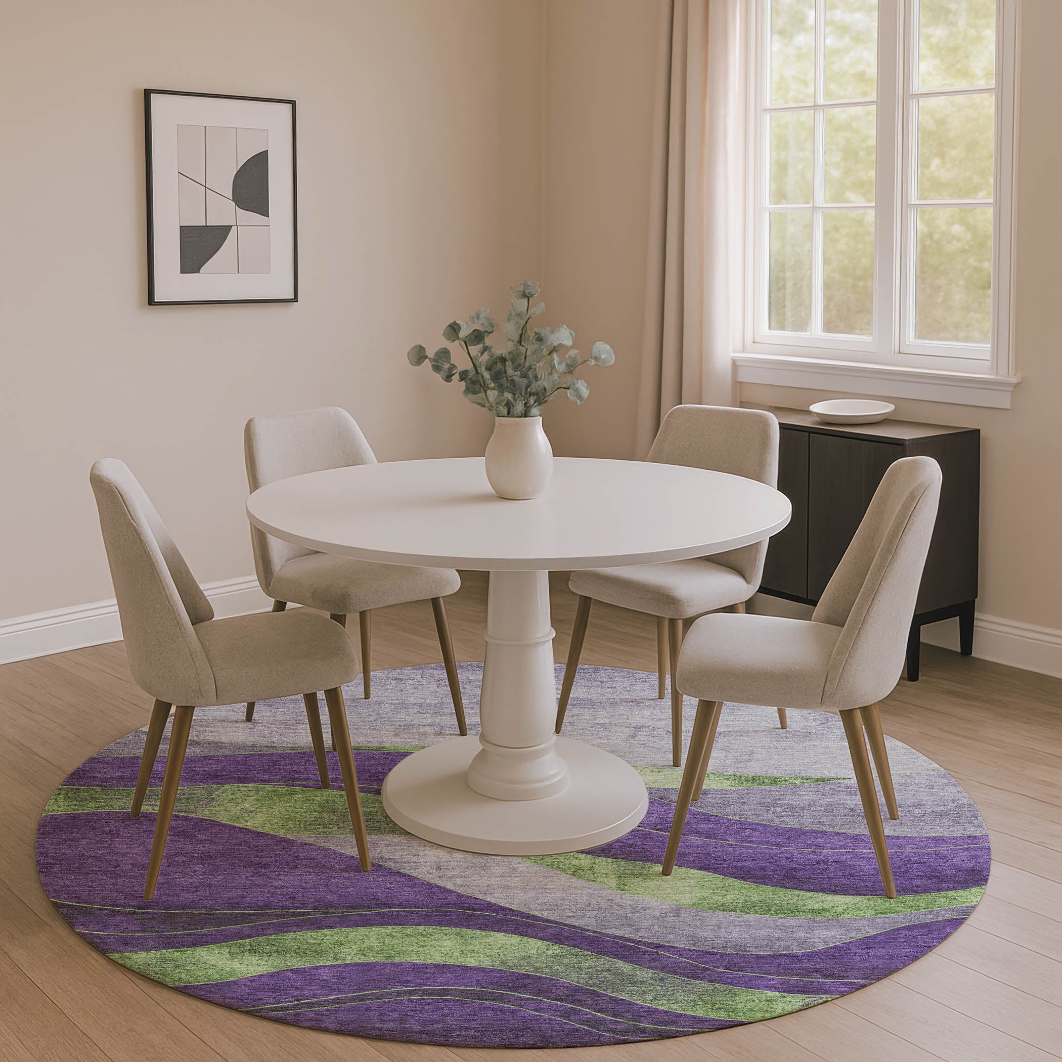 Nairobi Machine Washable Transitional Purple Rug 8' x 8' #shape_Round