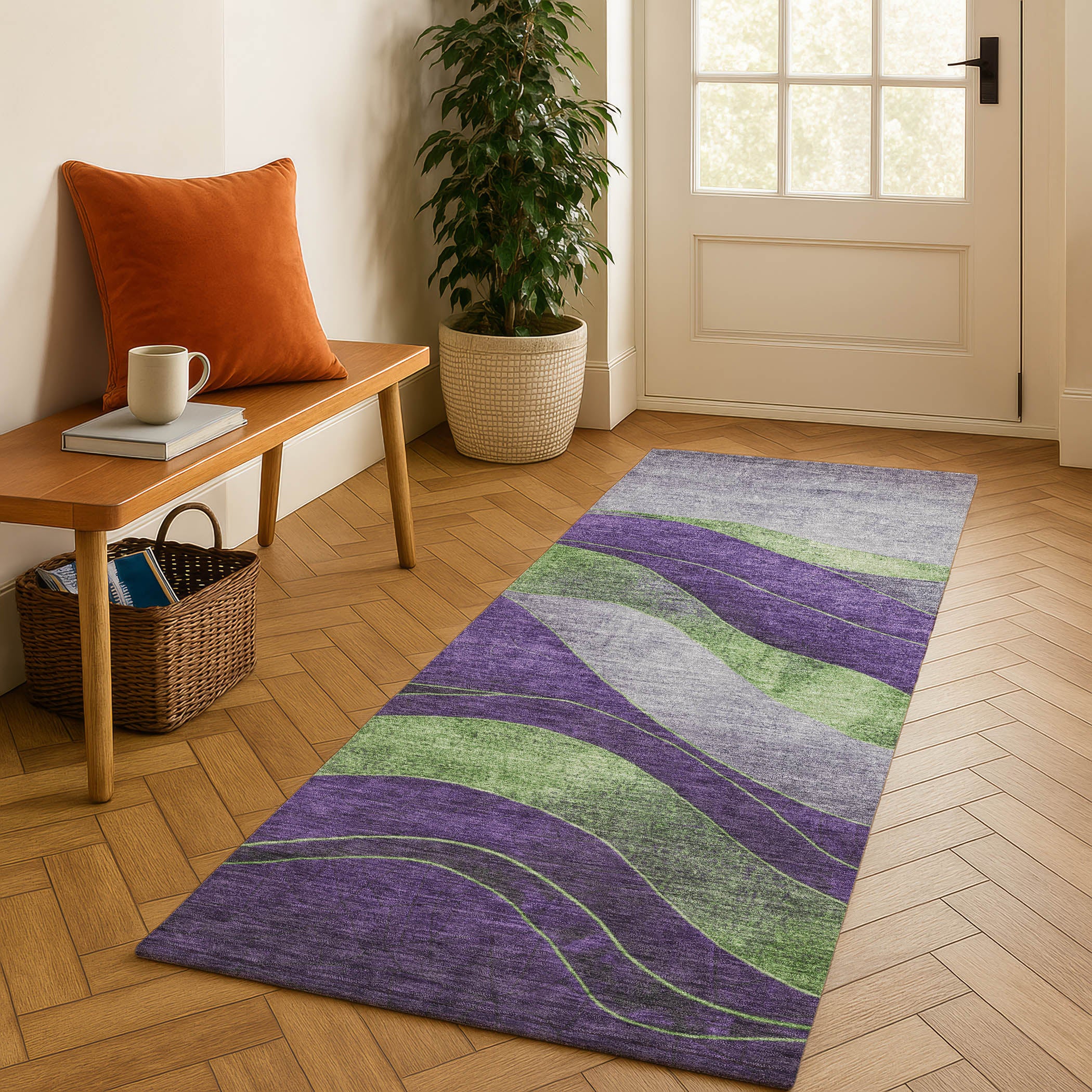 Nairobi Machine Washable Transitional Purple Rug 2'3" x 7'6" #shape_Runner