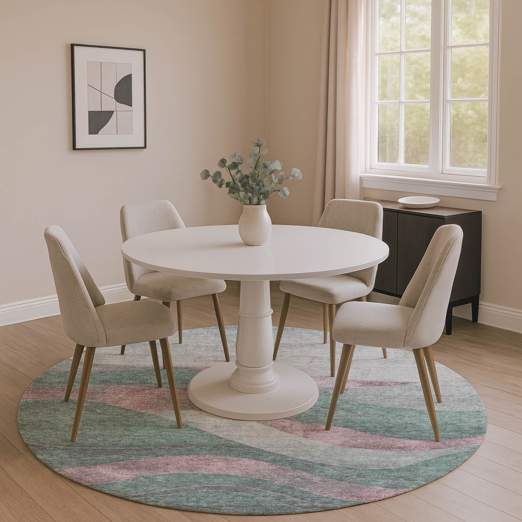 Nairobi Machine Washable Transitional Sage Green Rug 8' x 8' #shape_Round