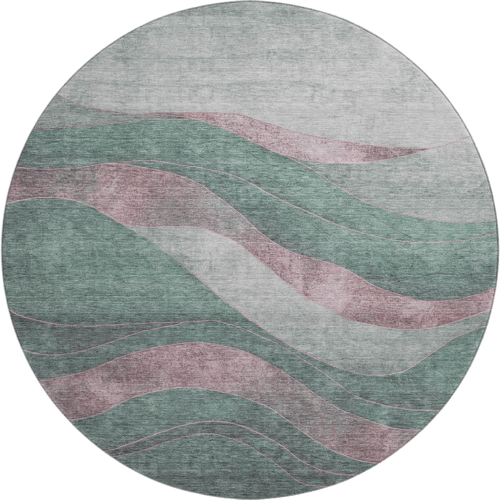 Nairobi Machine Washable Transitional Sage Green Rug 8' x 8' #shape_Round