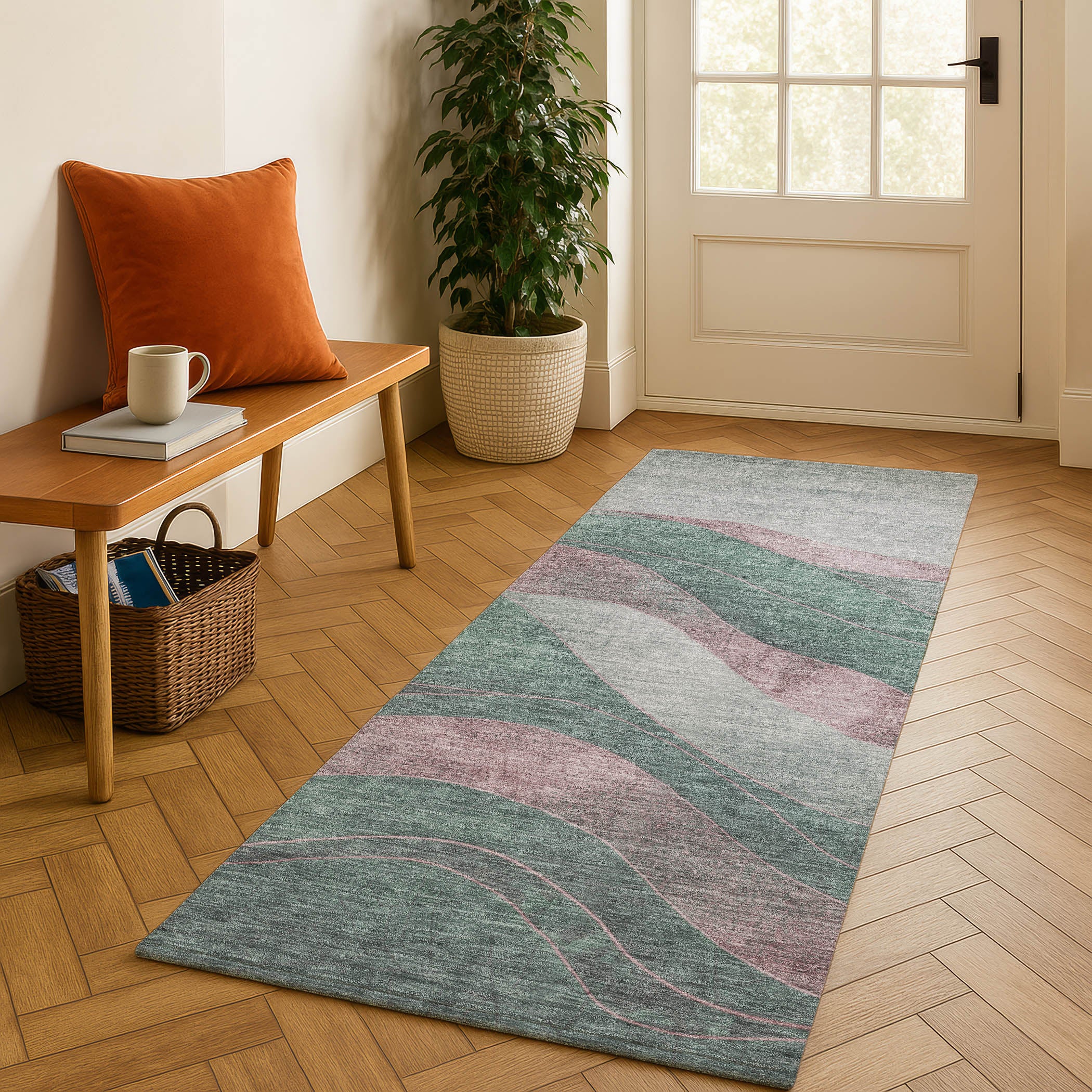 Nairobi Machine Washable Transitional Sage Green Rug 2'3" x 7'6" #shape_Runner