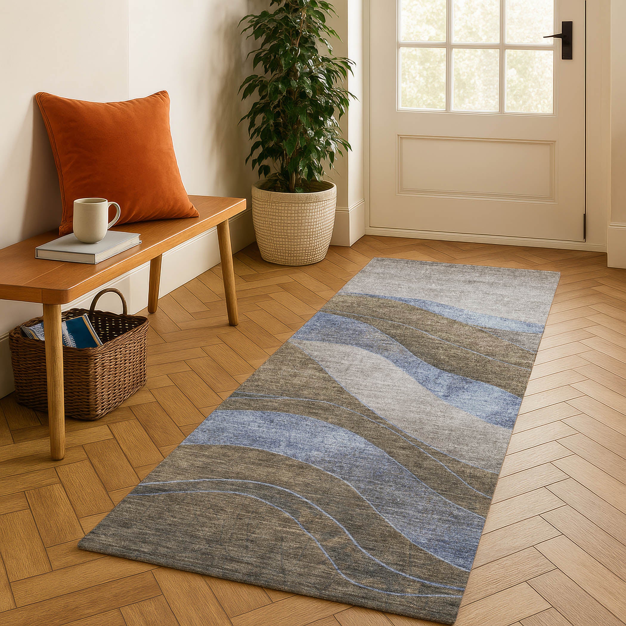 Nairobi Machine Washable Transitional Taupe Brown Rug 2'3" x 7'6" #shape_Runner