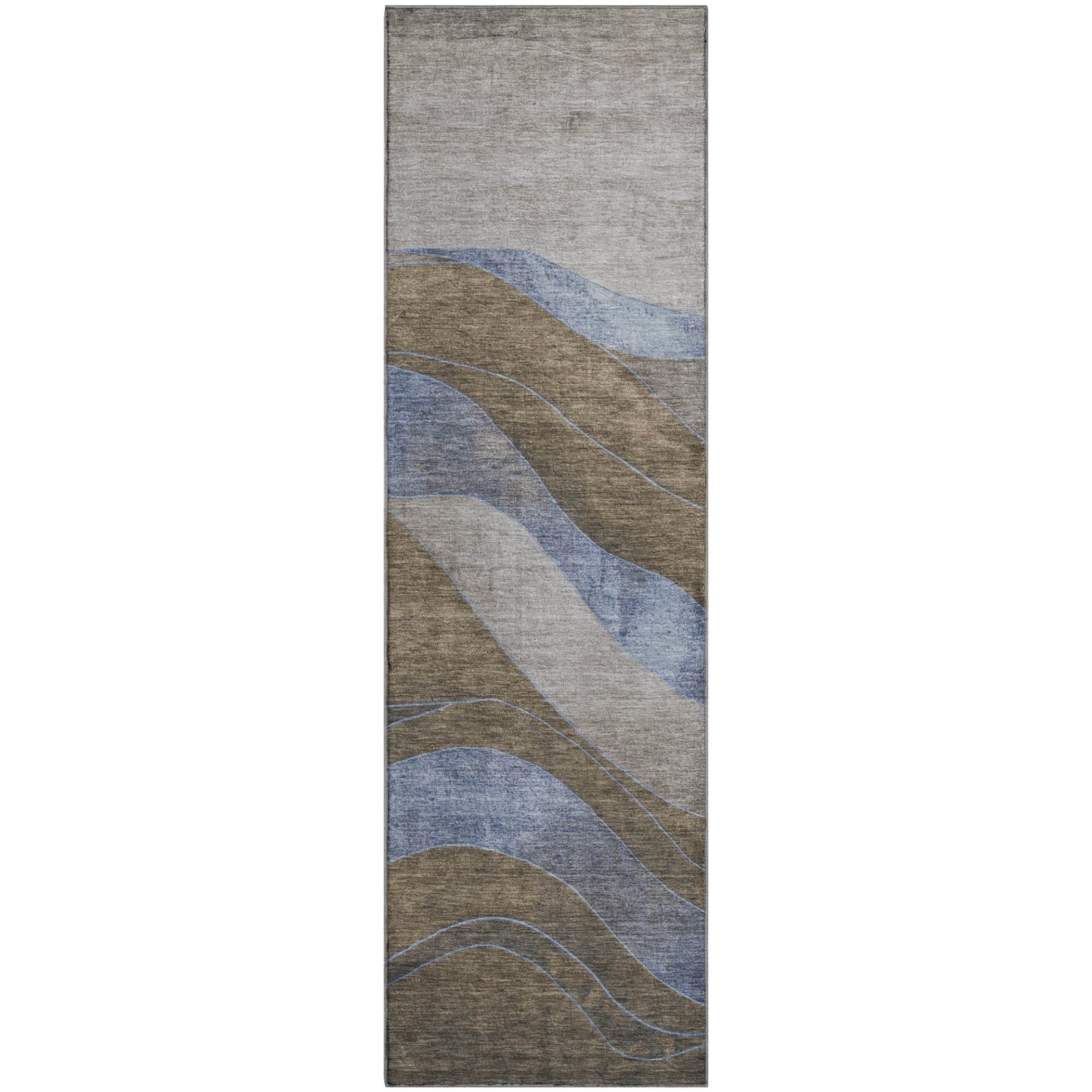 Nairobi Machine Washable Transitional Taupe Brown Rug 2'3" x 7'6" #shape_Runner