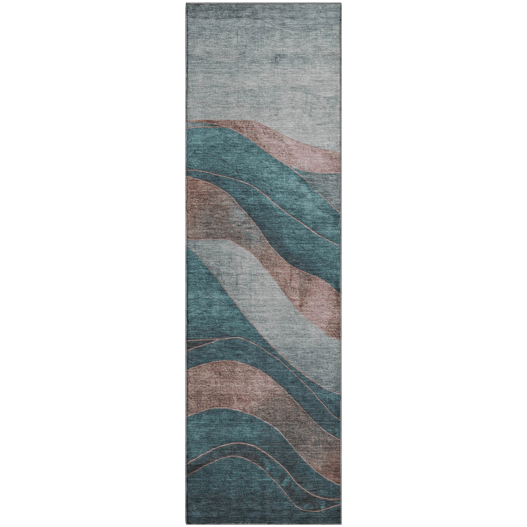 Nairobi Machine Washable Transitional Teal Rug 2'3" x 7'6" #shape_Runner