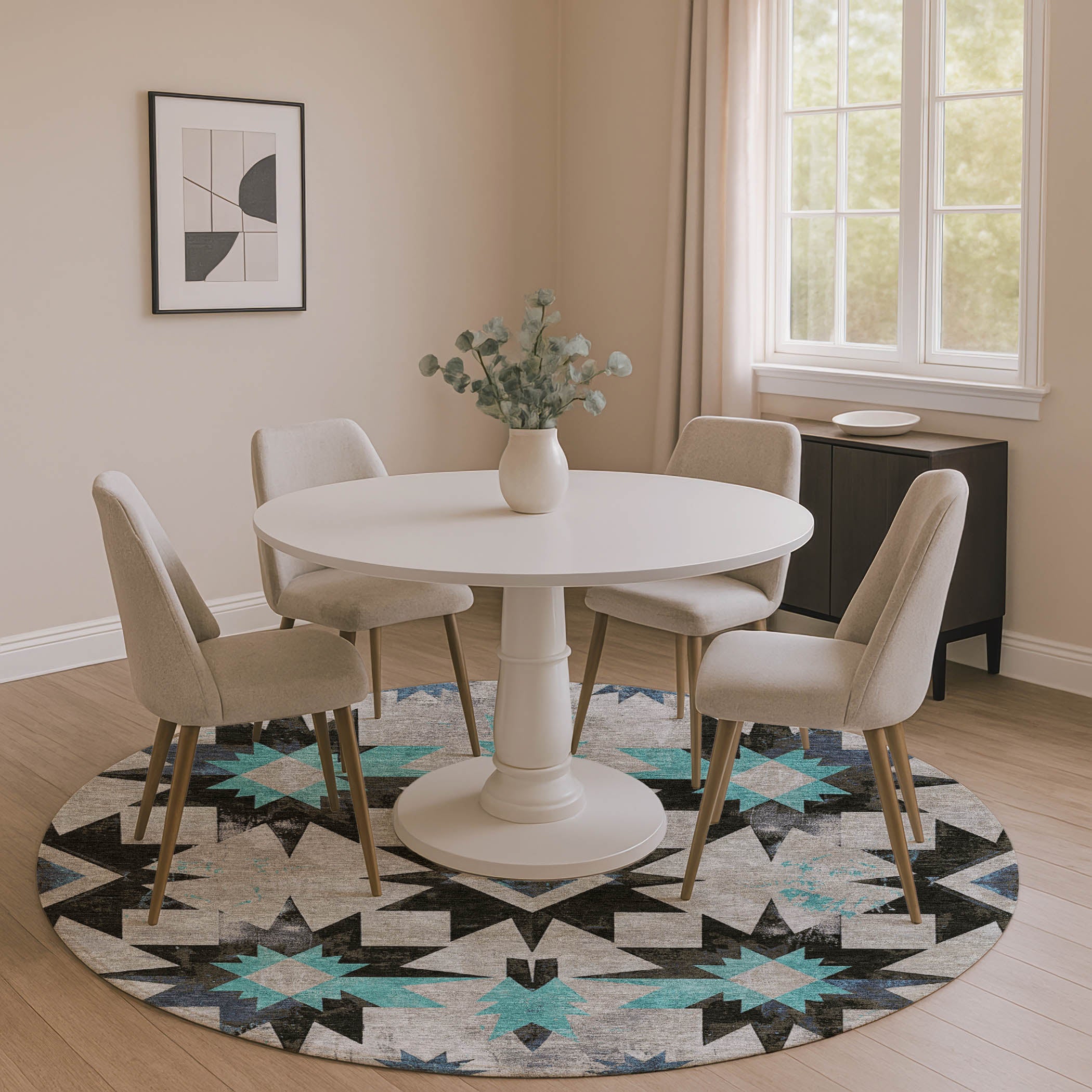 Chiang Mai Machine Washable Transitional Black Rug 8' x 8' #shape_Round