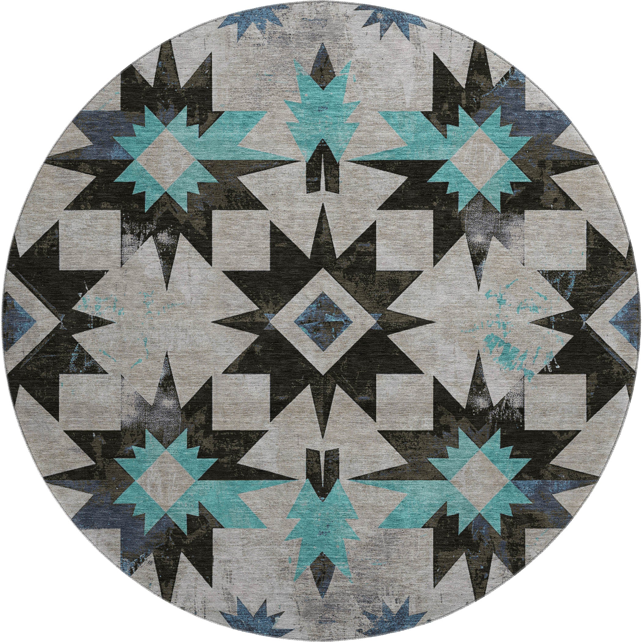 Chiang Mai Machine Washable Transitional Black Rug 8' x 8' #shape_Round