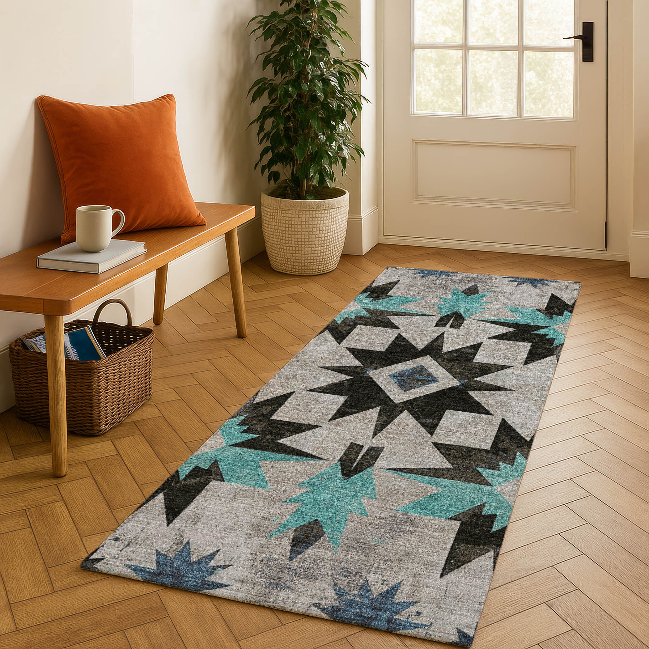 Chiang Mai Machine Washable Transitional Black Rug 2'3" x 7'6" #shape_Runner