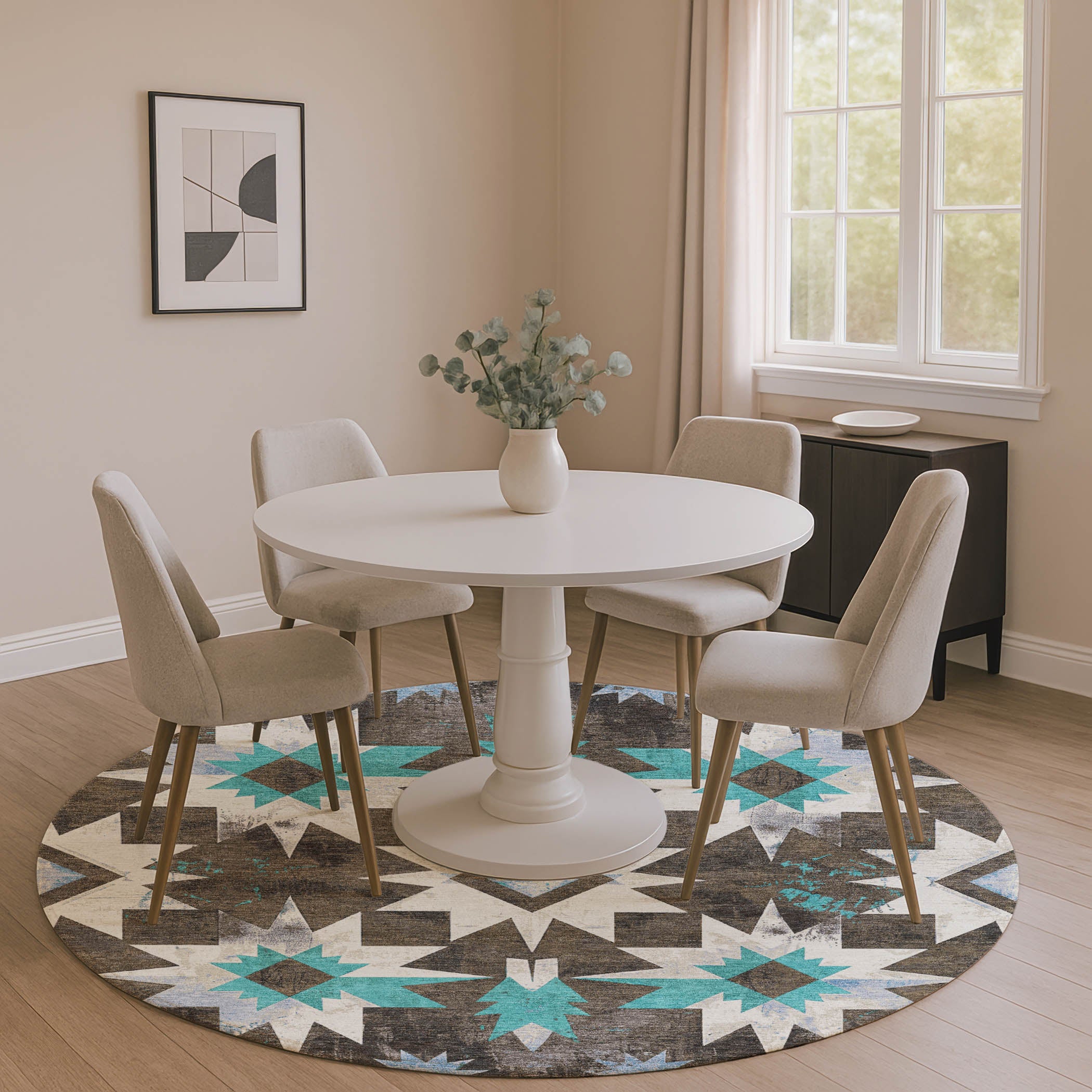 Chiang Mai Machine Washable Transitional Brown Rug 8' x 8' #shape_Round