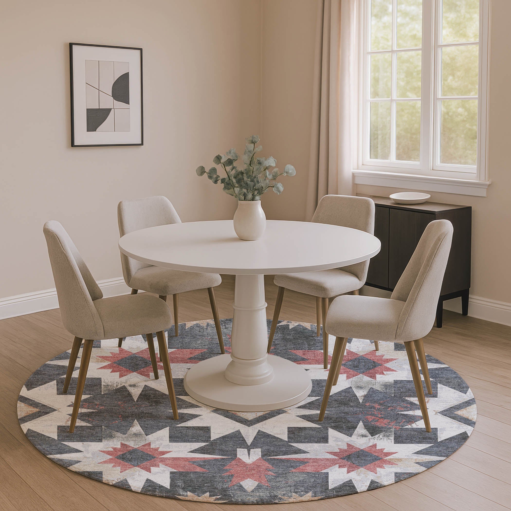 Chiang Mai Machine Washable Transitional Charcoal Gray Rug 8' x 8' #shape_Round