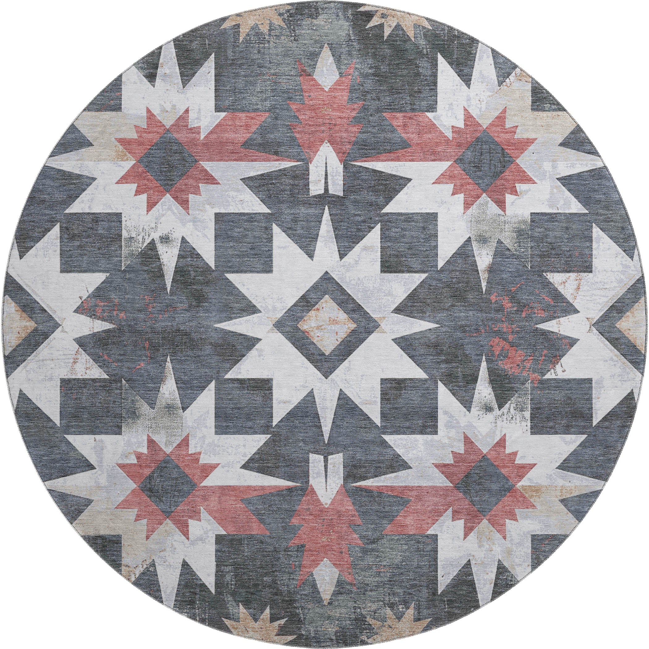 Chiang Mai Machine Washable Transitional Charcoal Gray Rug 8' x 8' #shape_Round