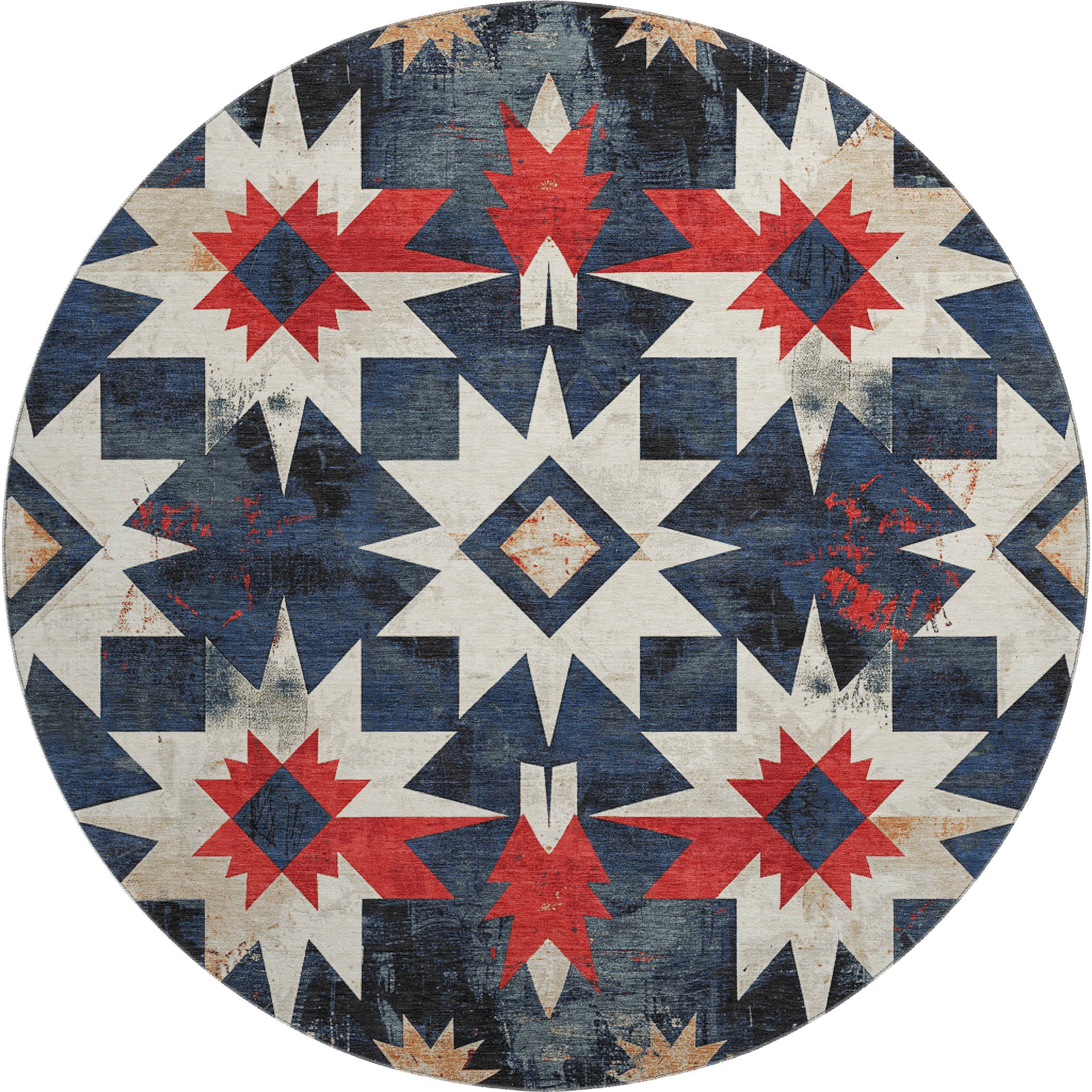 Chiang Mai Machine Washable Transitional Navy Blue Rug 8' x 8' #shape_Round