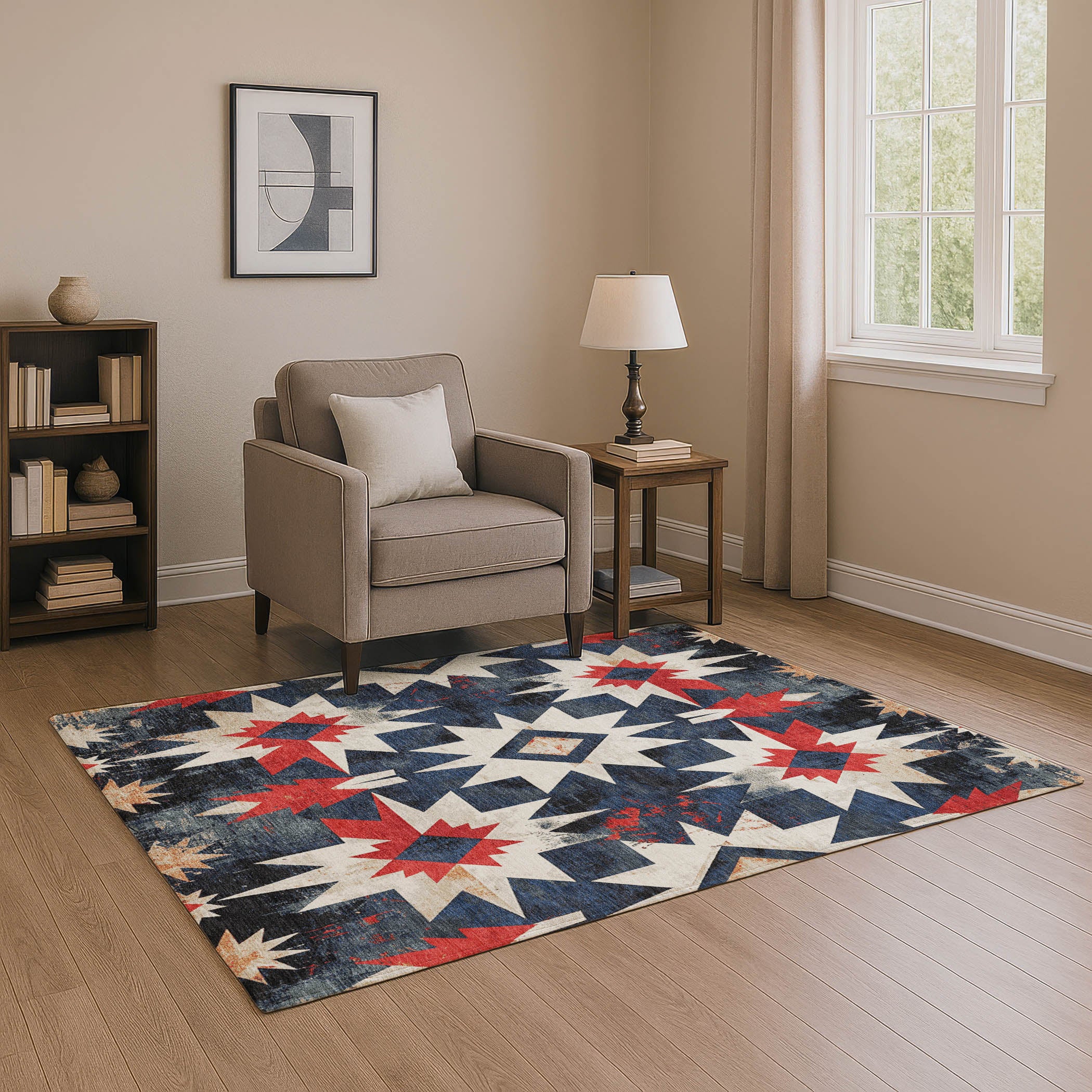 Chiang Mai Machine Washable Transitional Navy Blue Rug 2'6" x 3'10" #shape_Rectangle