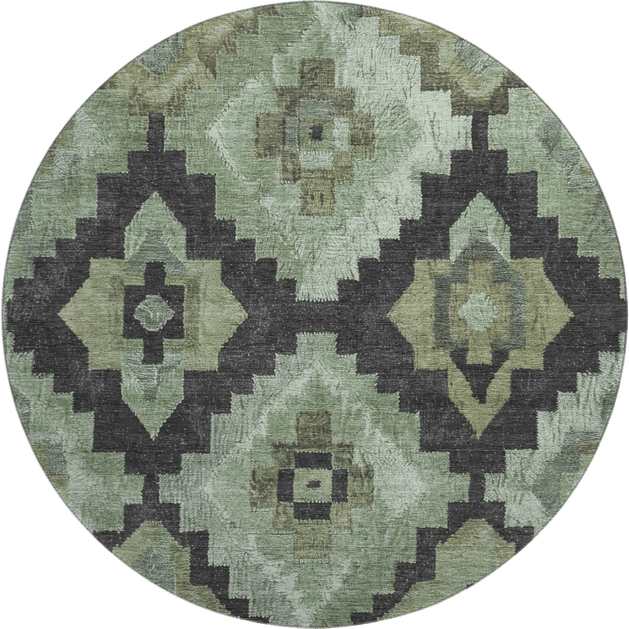 Cusco Machine Washable Transitional Aloe Green Rug 8' x 8' #shape_Round