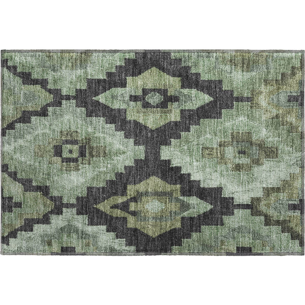Cusco Machine Washable Transitional Aloe Green Rug 1'8" x 2'6"