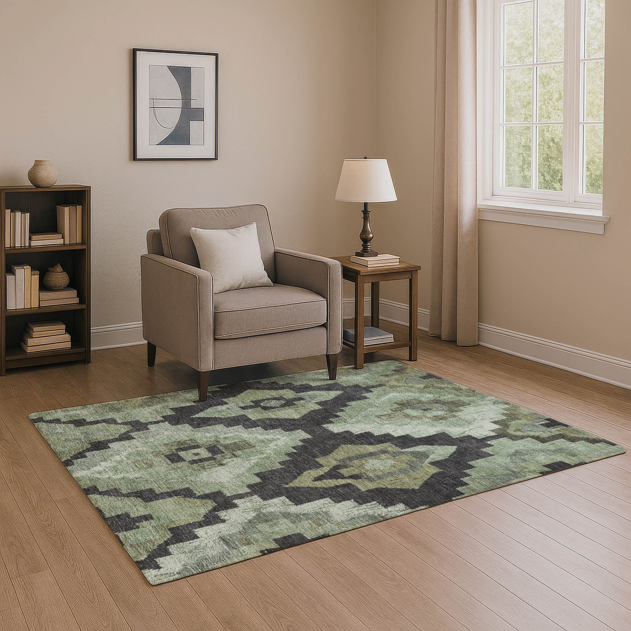 Cusco Machine Washable Transitional Aloe Green Rug 2'6" x 3'10" #shape_Rectangle