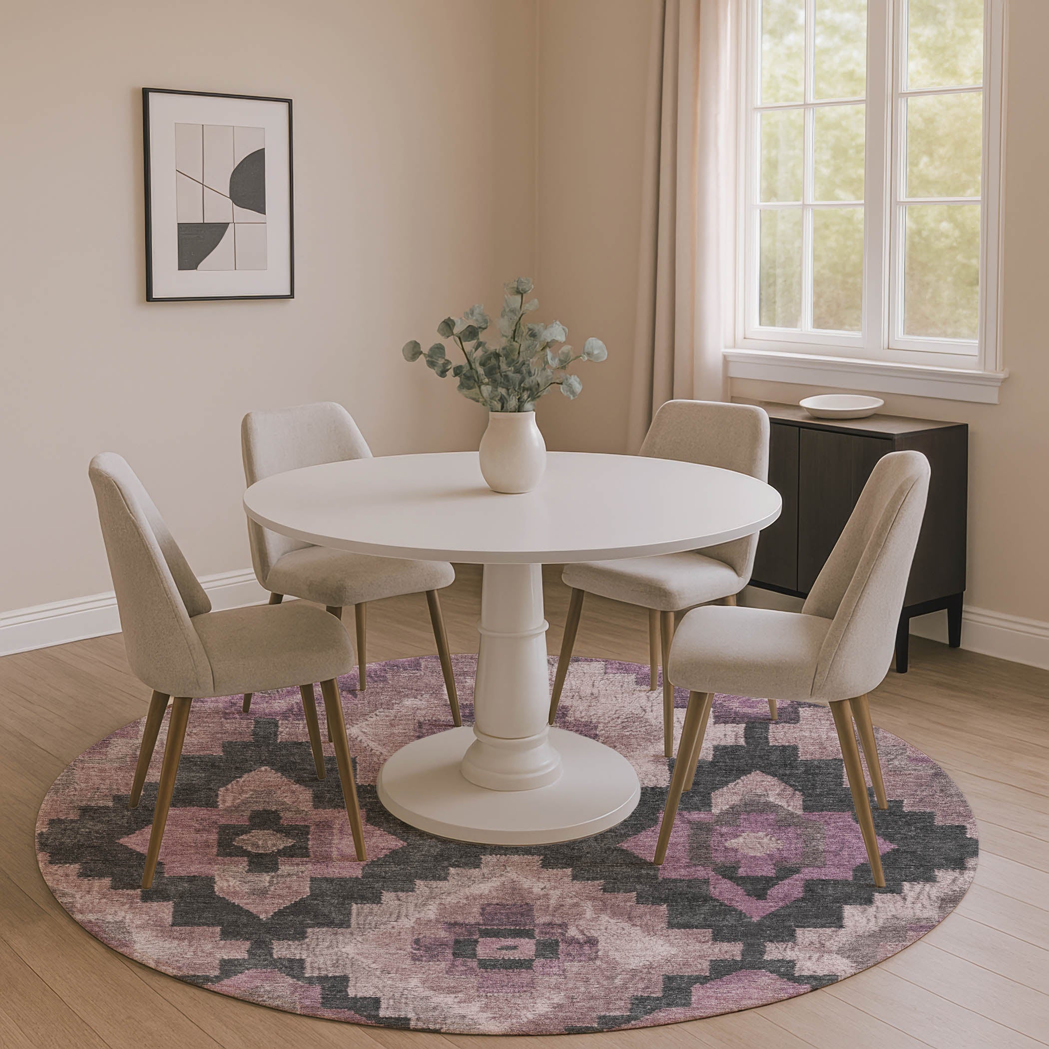 Cusco Machine Washable Transitional Blush Pink Rug 8' x 8' #shape_Round