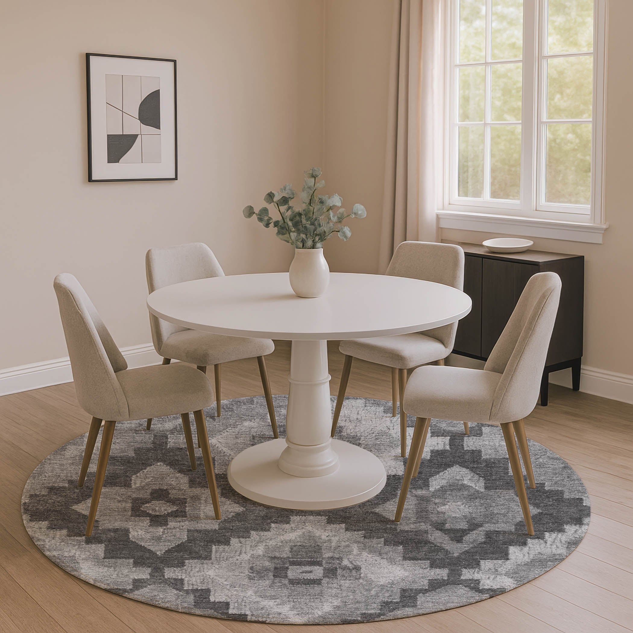 Cusco Machine Washable Transitional Gray Rug 8' x 8' #shape_Round