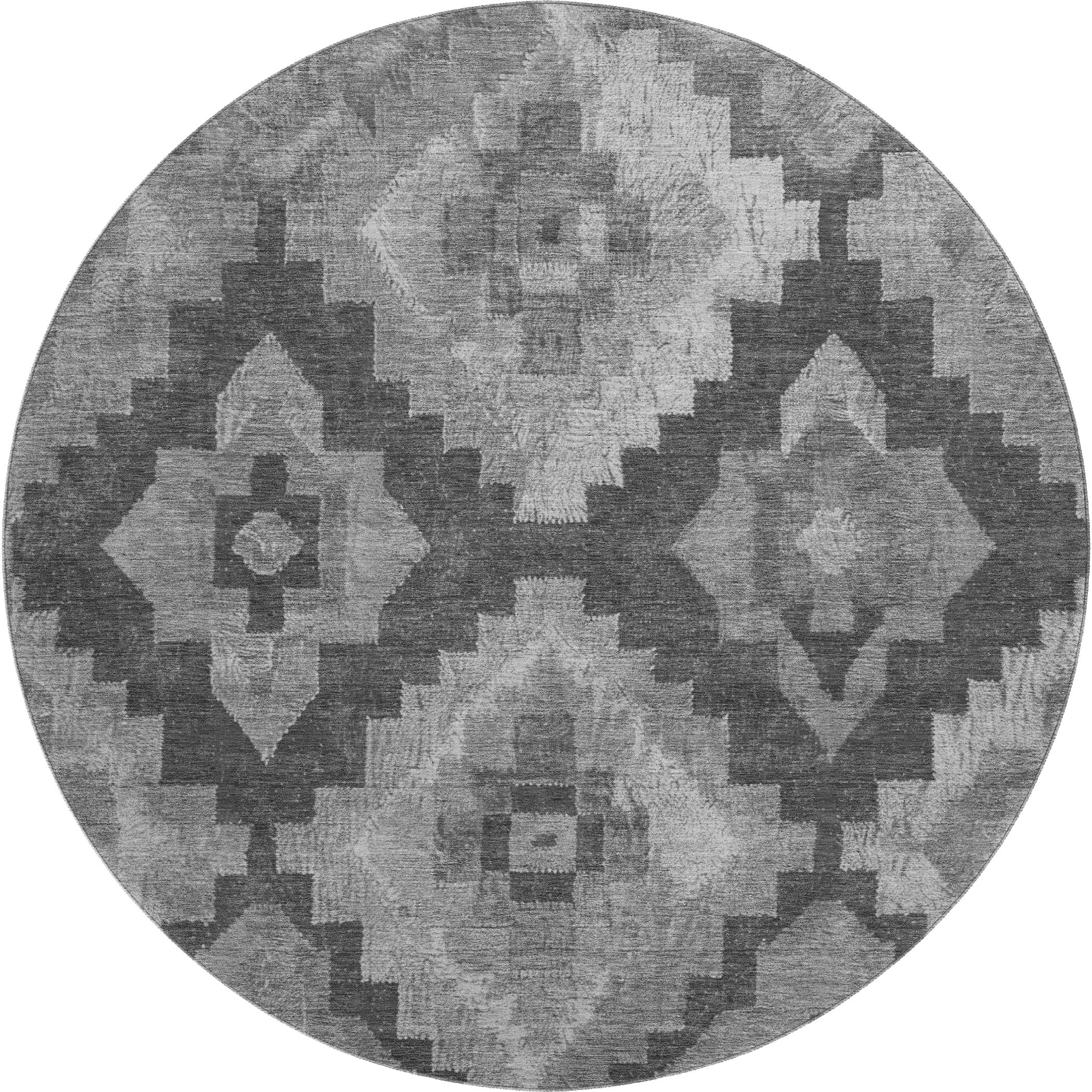 Cusco Machine Washable Transitional Gray Rug 8' x 8' #shape_Round