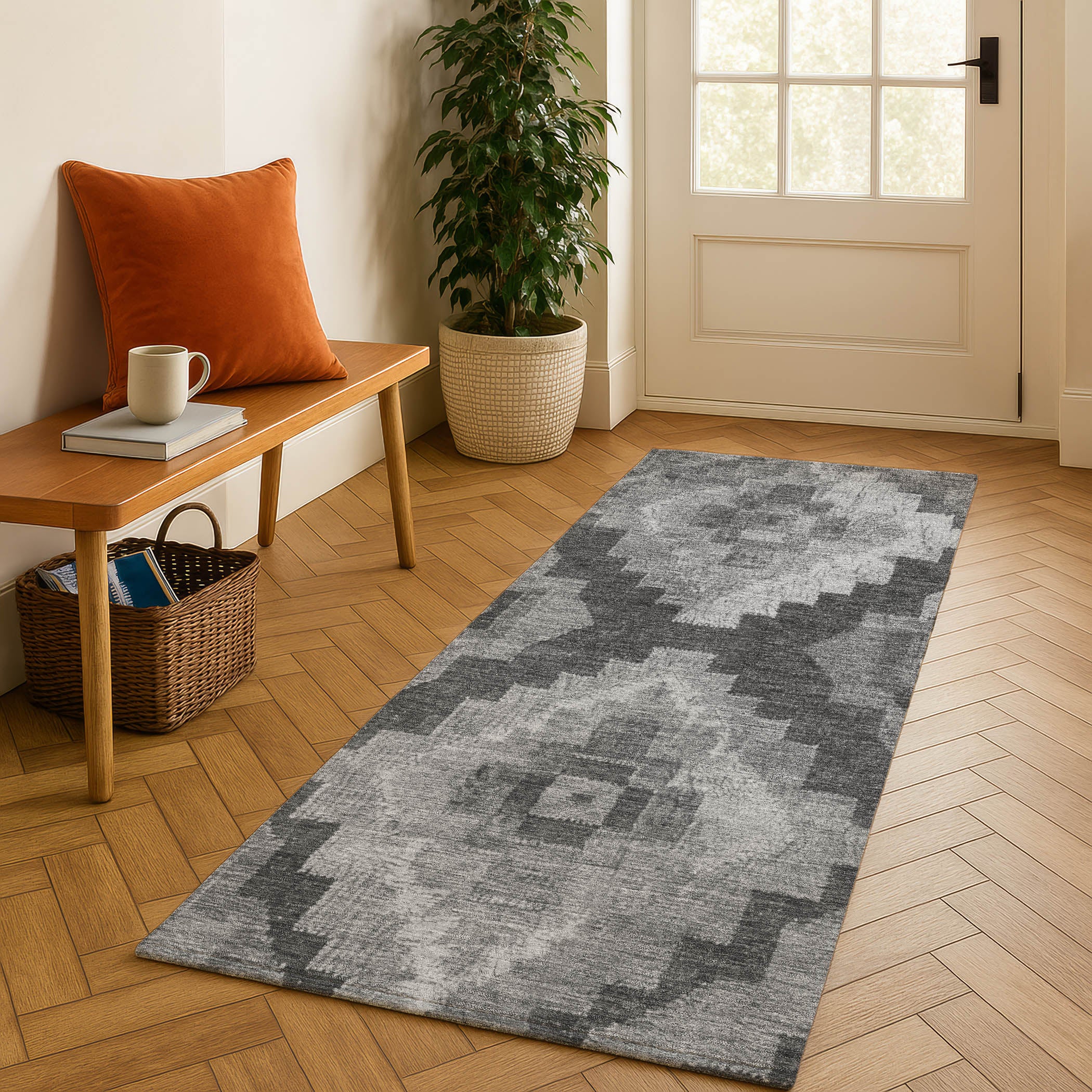 Cusco Machine Washable Transitional Gray Rug 2'3" x 7'6" #shape_Runner