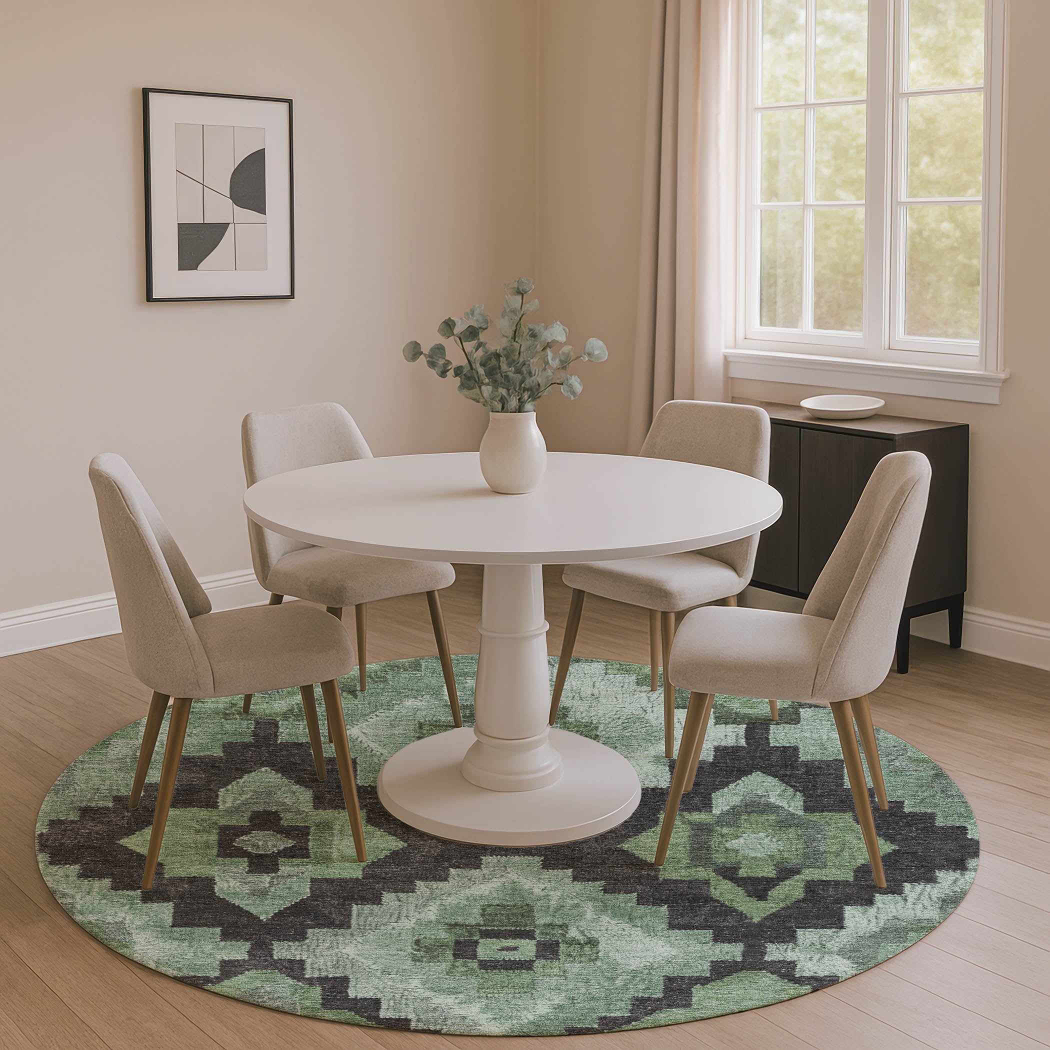 Cusco Machine Washable Transitional Green Rug 8' x 8' #shape_Round