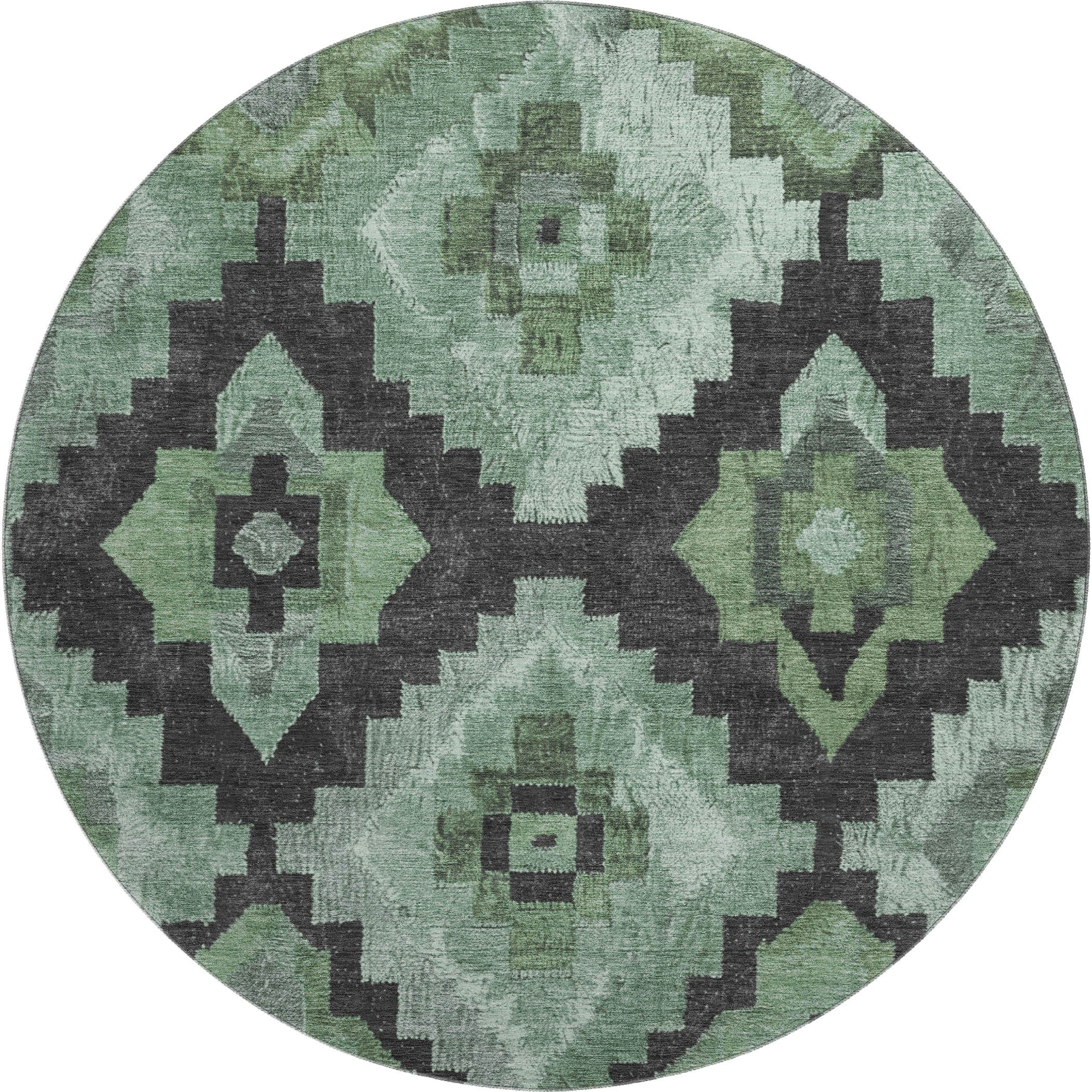 Cusco Machine Washable Transitional Green Rug 8' x 8' #shape_Round