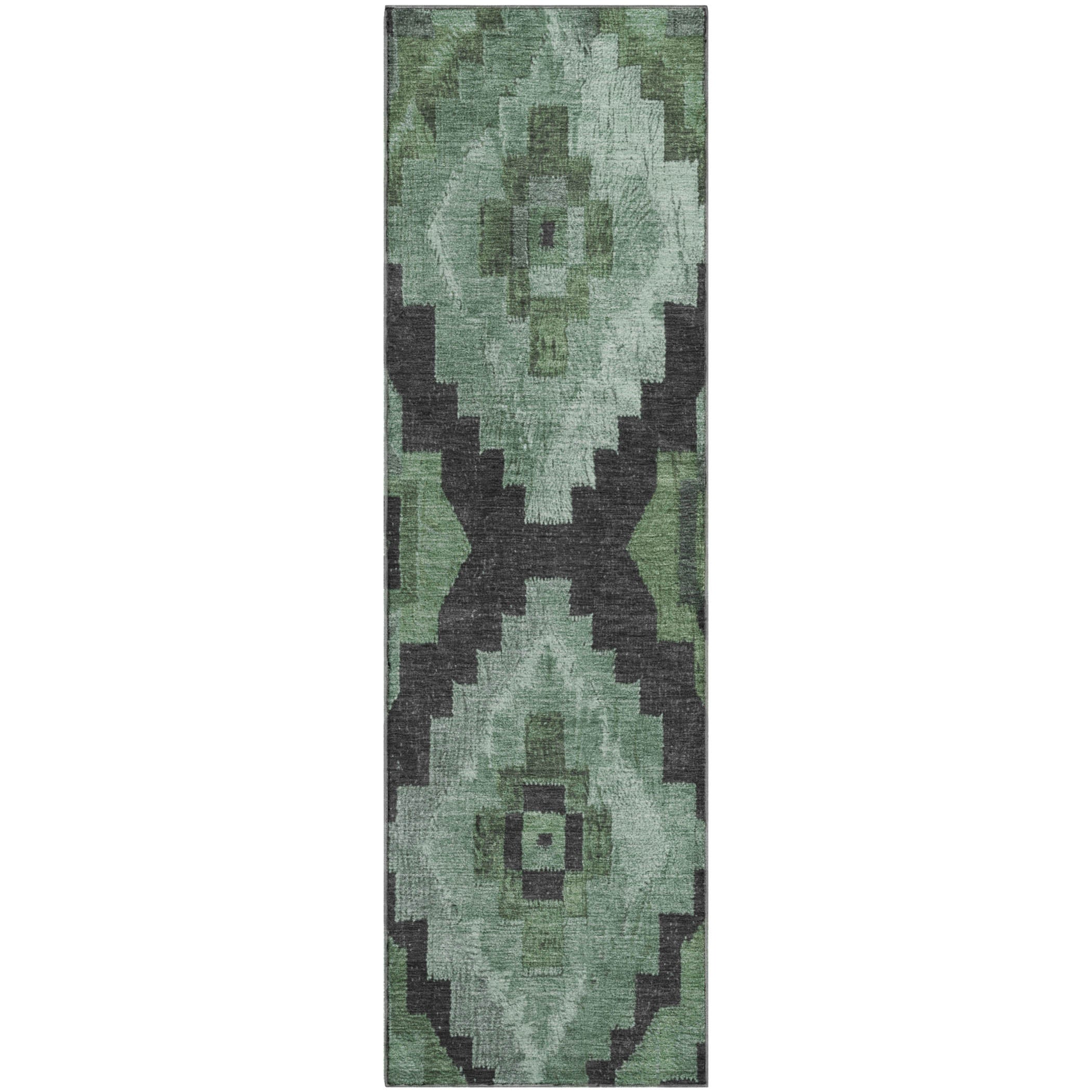 Cusco Machine Washable Transitional Green Rug 2'3" x 7'6" #shape_Runner
