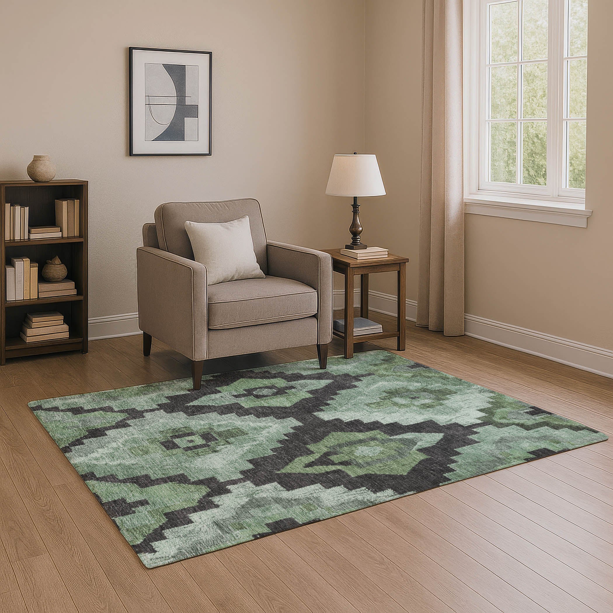 Cusco Machine Washable Transitional Green Rug 2'6" x 3'10" #shape_Rectangle