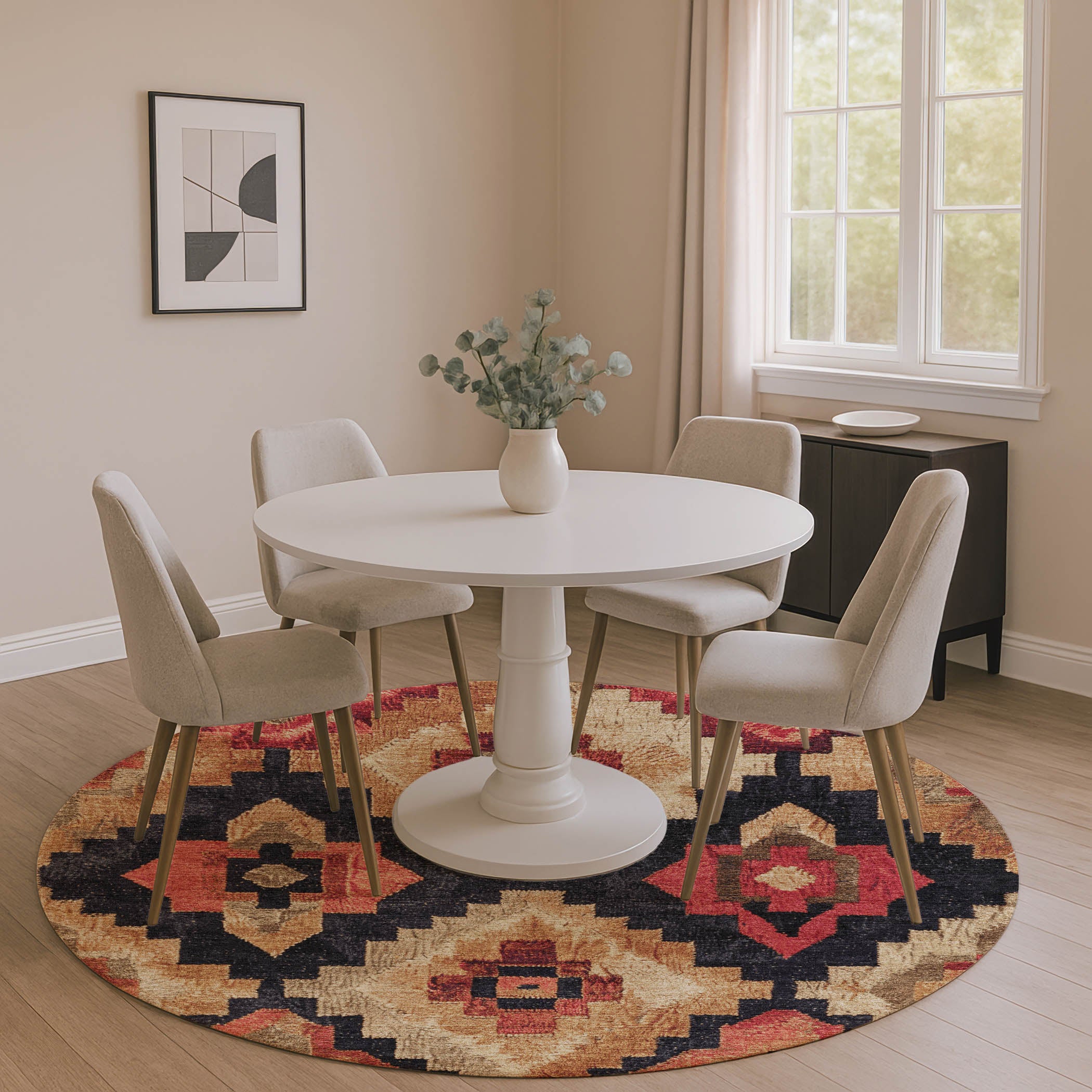 Cusco Machine Washable Transitional Rust Orange Rug 8' x 8' #shape_Round