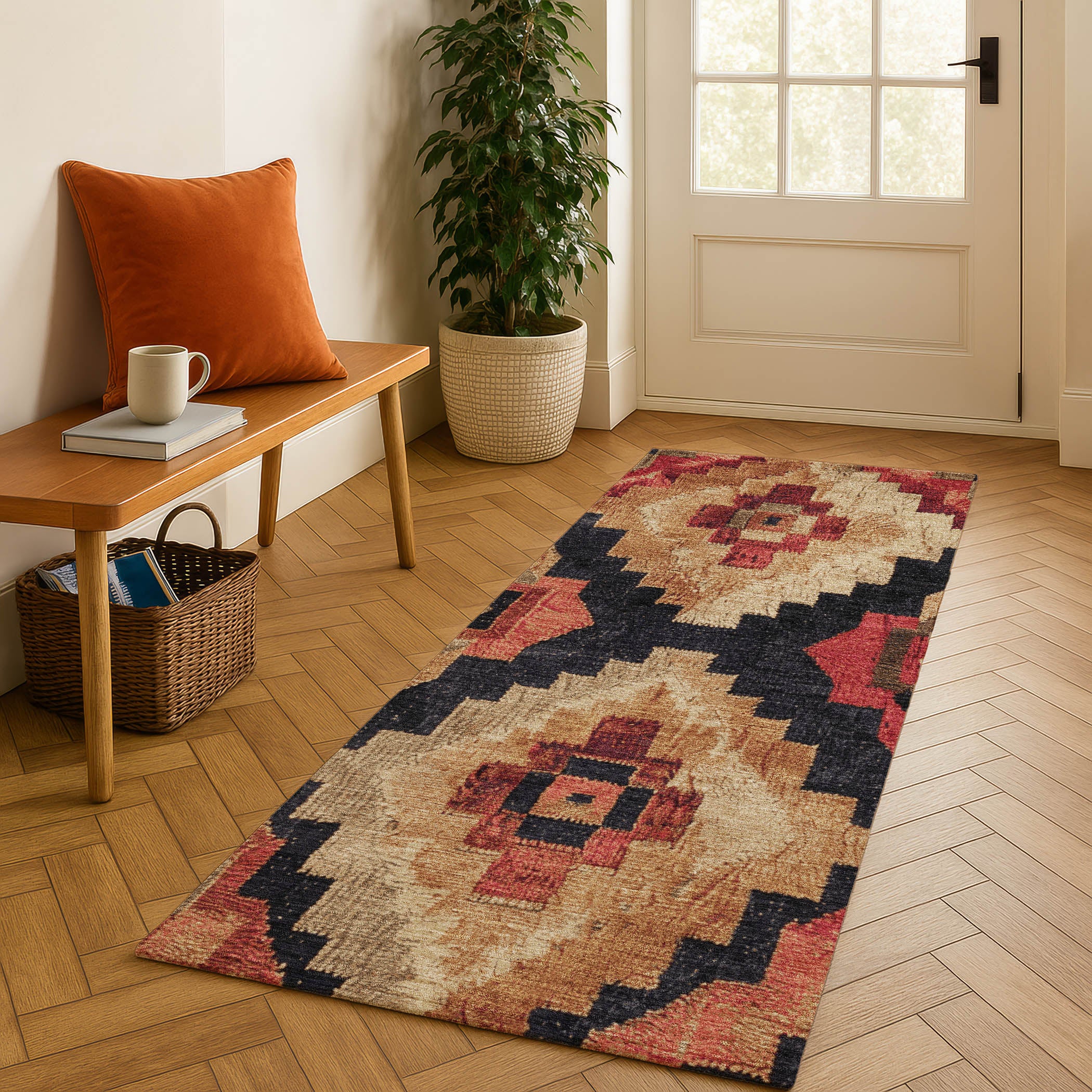 Cusco Machine Washable Transitional Rust Orange Rug 2'3" x 7'6" #shape_Runner